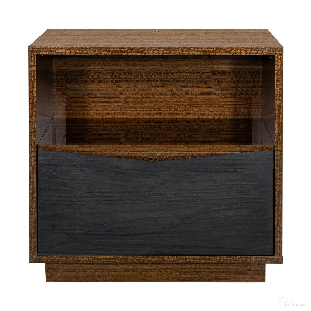 The appearance of Kayner 1-Drawer Nightstand with LED Lights In Charcoal designed by Michael Amini in the modern / contemporary interior design. This charcoal piece of furniture was selected by 1StopBedrooms from Kayner Collection to add a touch of cosiness and style into your home. Sku: 9024040-838. Material: Wood.