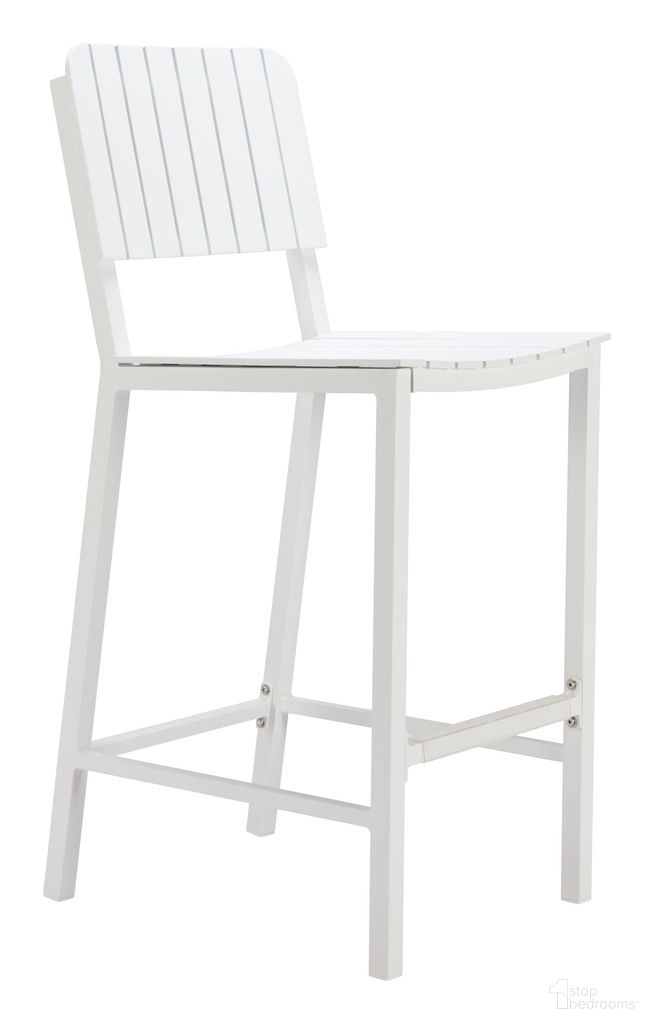 The appearance of Kayu Barstool In White designed by Zuo Modern in the modern / contemporary interior design. This white piece of furniture was selected by 1StopBedrooms from Kayu Collection to add a touch of cosiness and style into your home. Sku: 704149. Material: Aluminum.