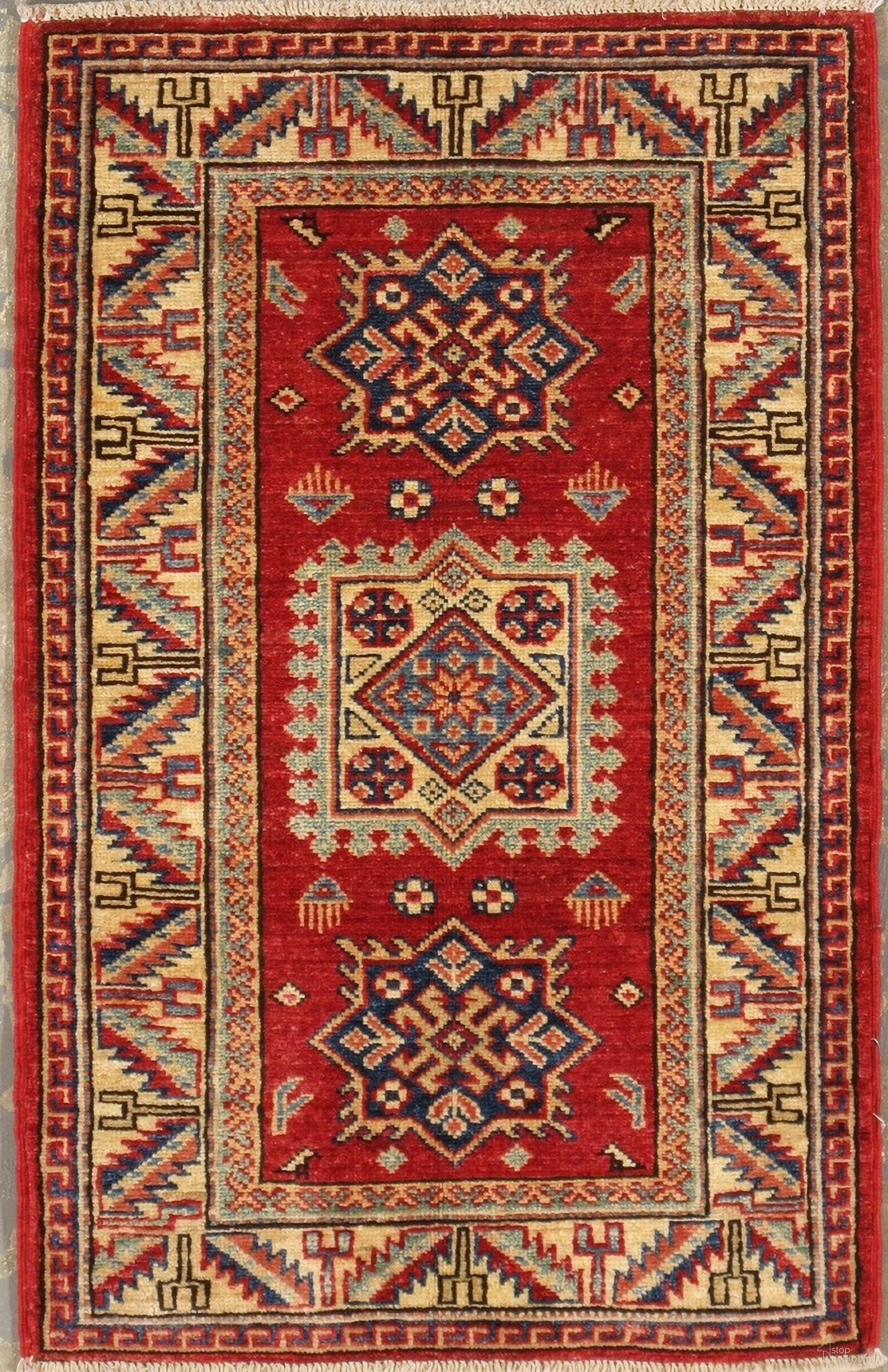 Kazak Collection Hand-Knotted Lamb's Wool Area Rug- 2' x 2'11" In Rust