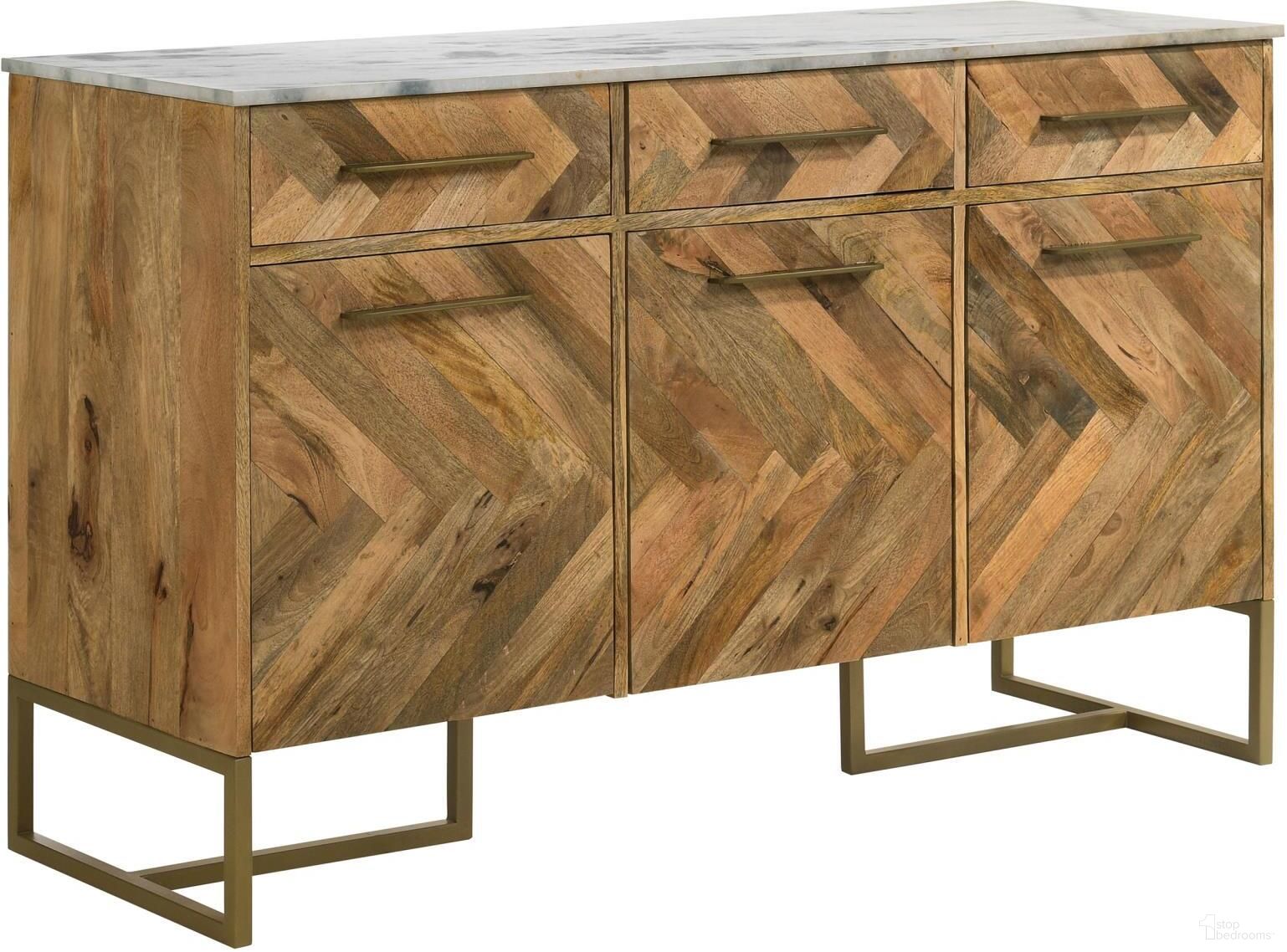 The appearance of Keaton 3-door Accent Cabinet with Marble Top Natural and Antique Gold designed by Coaster in the modern / contemporary interior design. This natural piece of furniture was selected by 1StopBedrooms from Keaton Collection to add a touch of cosiness and style into your home. Sku: 951138. Material: Wood.