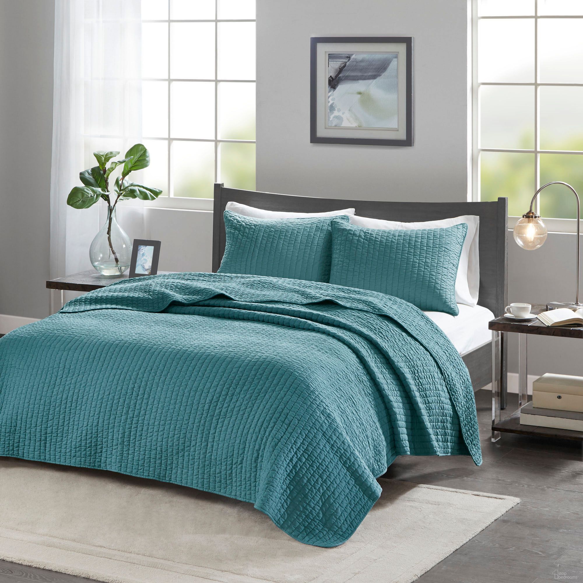 Keaton Polyester Solid Brushed 3 Piece King Coverlet Set In Teal