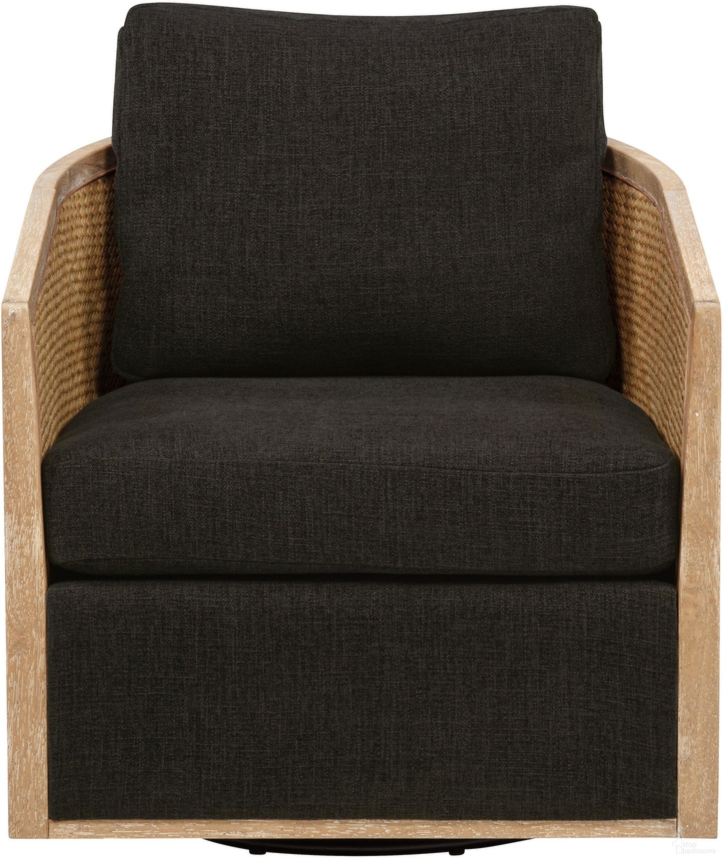 The appearance of Keegan Rattan Swivel Chair In Ebony designed by Moti in the coastal interior design. This ebony piece of furniture  was selected by 1StopBedrooms from Keegan Collection to add a touch of cosiness and style into your home. Sku: 88023109. Material: Cane.