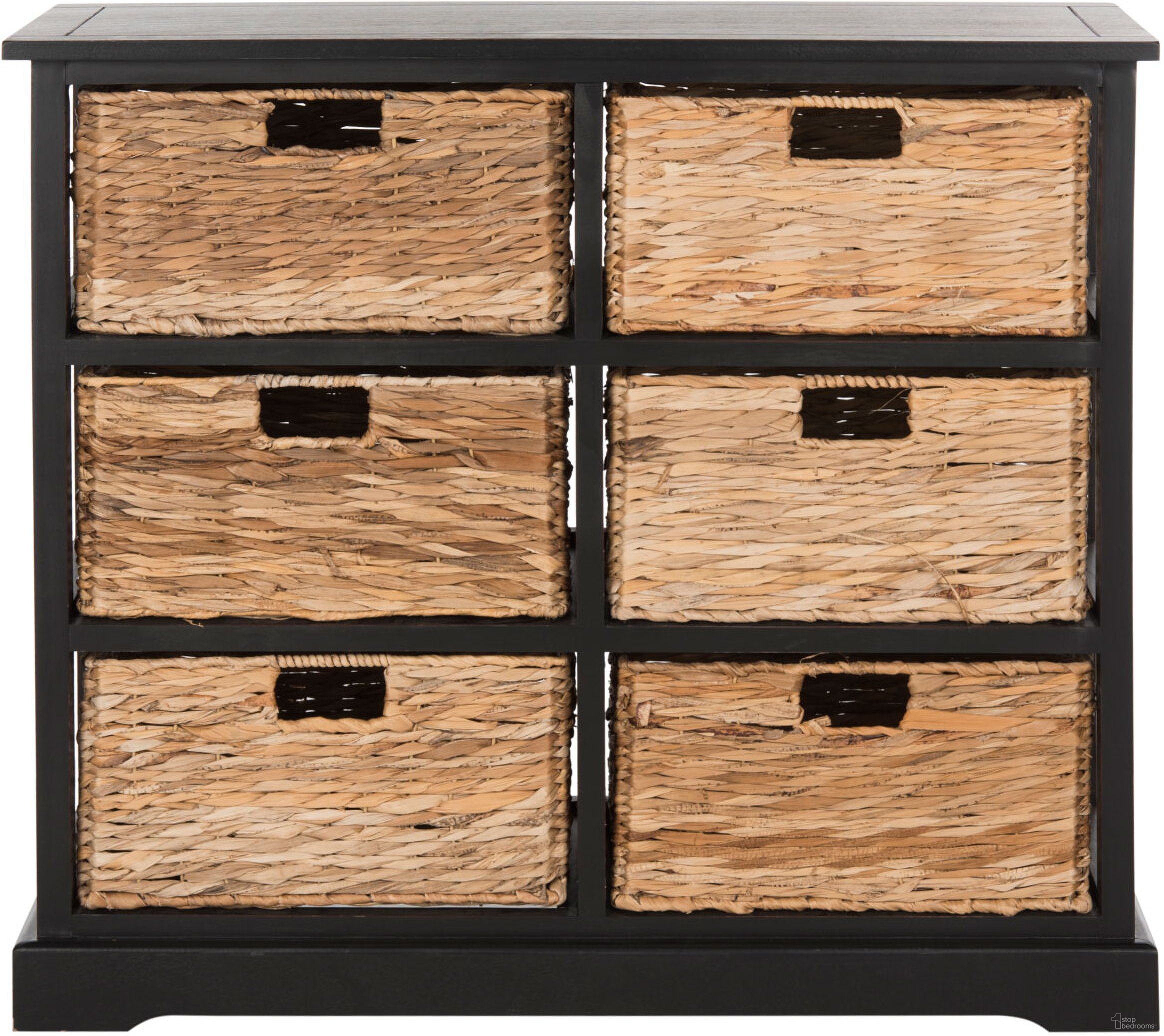 The appearance of Keenan Distressed Black 6 Wicker Basket Storage Chest designed by Safavieh in the transitional interior design. This distressed black piece of furniture  was selected by 1StopBedrooms from Keenan Collection to add a touch of cosiness and style into your home. Sku: AMH5740A. Material: Wood.