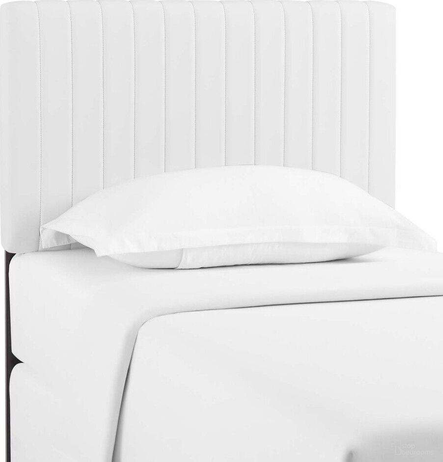 The appearance of Keira Twin Faux Leather Headboard In White designed by Modway in the modern / contemporary interior design. This white piece of furniture  was selected by 1StopBedrooms from Keira Collection to add a touch of cosiness and style into your home. Sku: MOD-6094-WHI. Material: Wood. Bed Size: Twin.