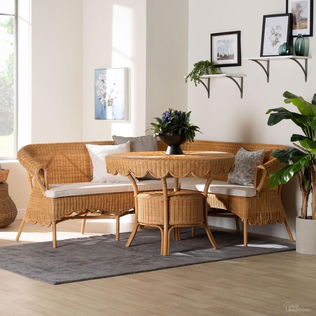 Keitha Rattan 3-Piece Dining Room Set In Light Honey