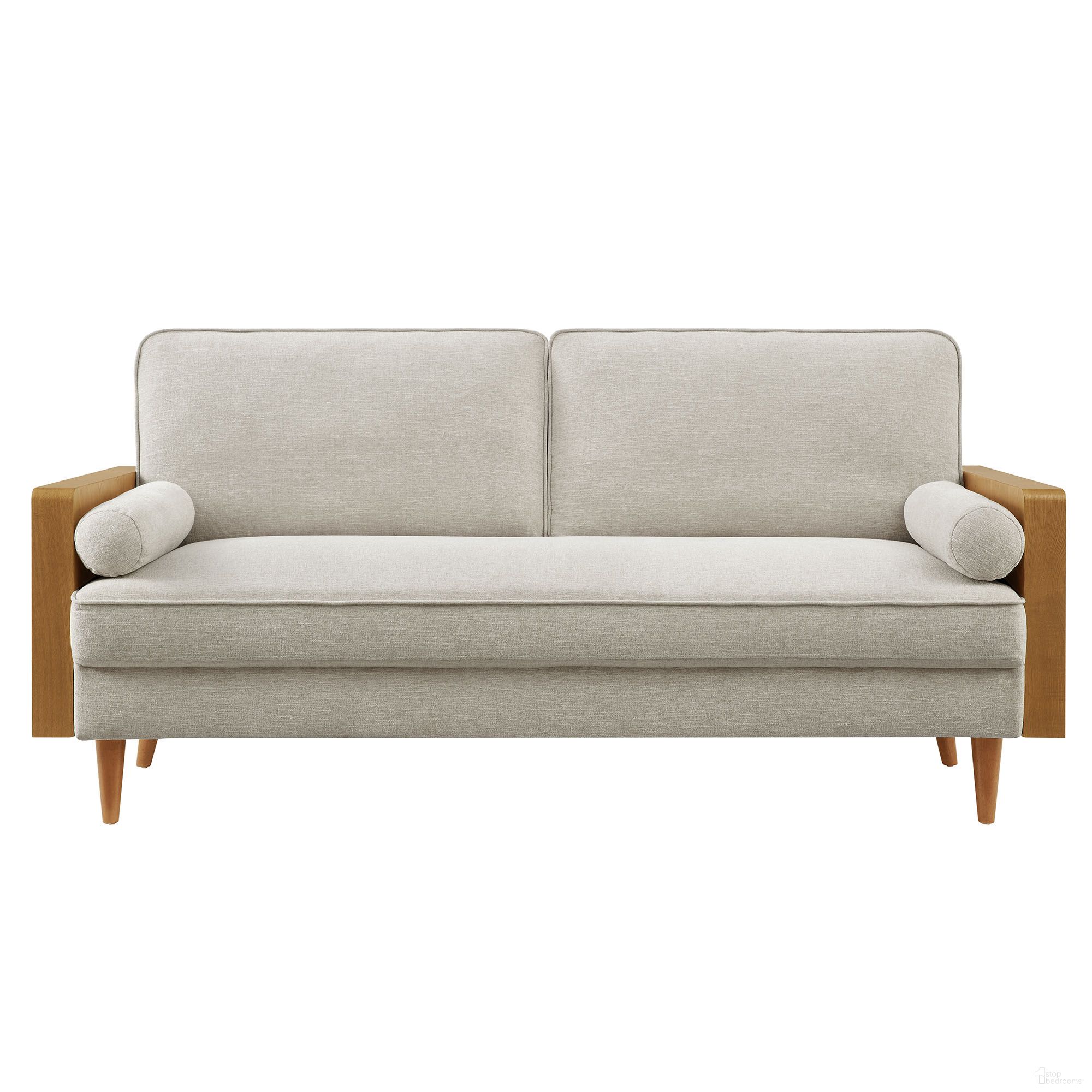 The appearance of Kellan Heathered Fabric Upholstered Sofa In Walnut and Heathered Weave Ivory designed by Modway in the modern / contemporary interior design. This walnut/heathered weave ivory piece of furniture  was selected by 1StopBedrooms from Kellan Collection to add a touch of cosiness and style into your home. Sku: EEI-6961-WAL-HEI. Material: Fabric.