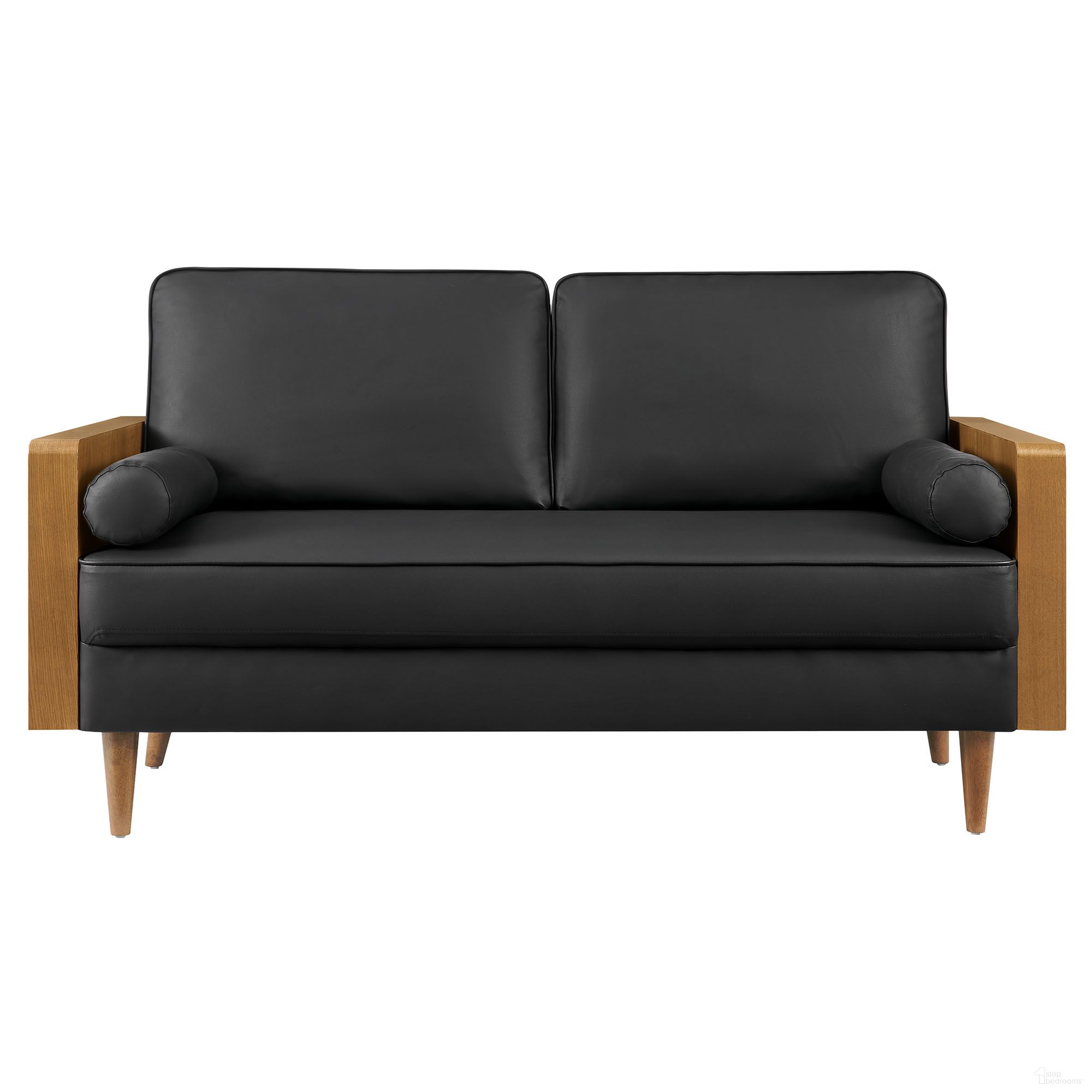Kellan Vegan Leather Loveseat In Walnut and Black