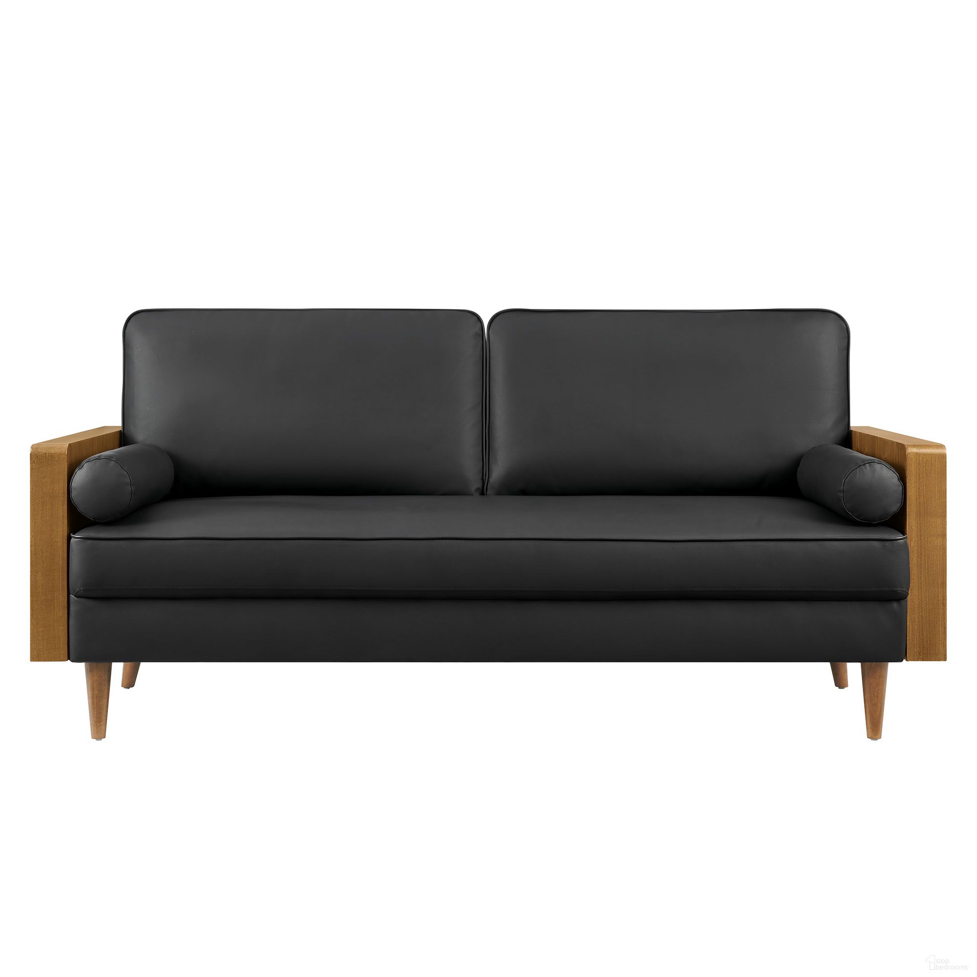 Kellan Vegan Leather Sofa In Walnut and Black