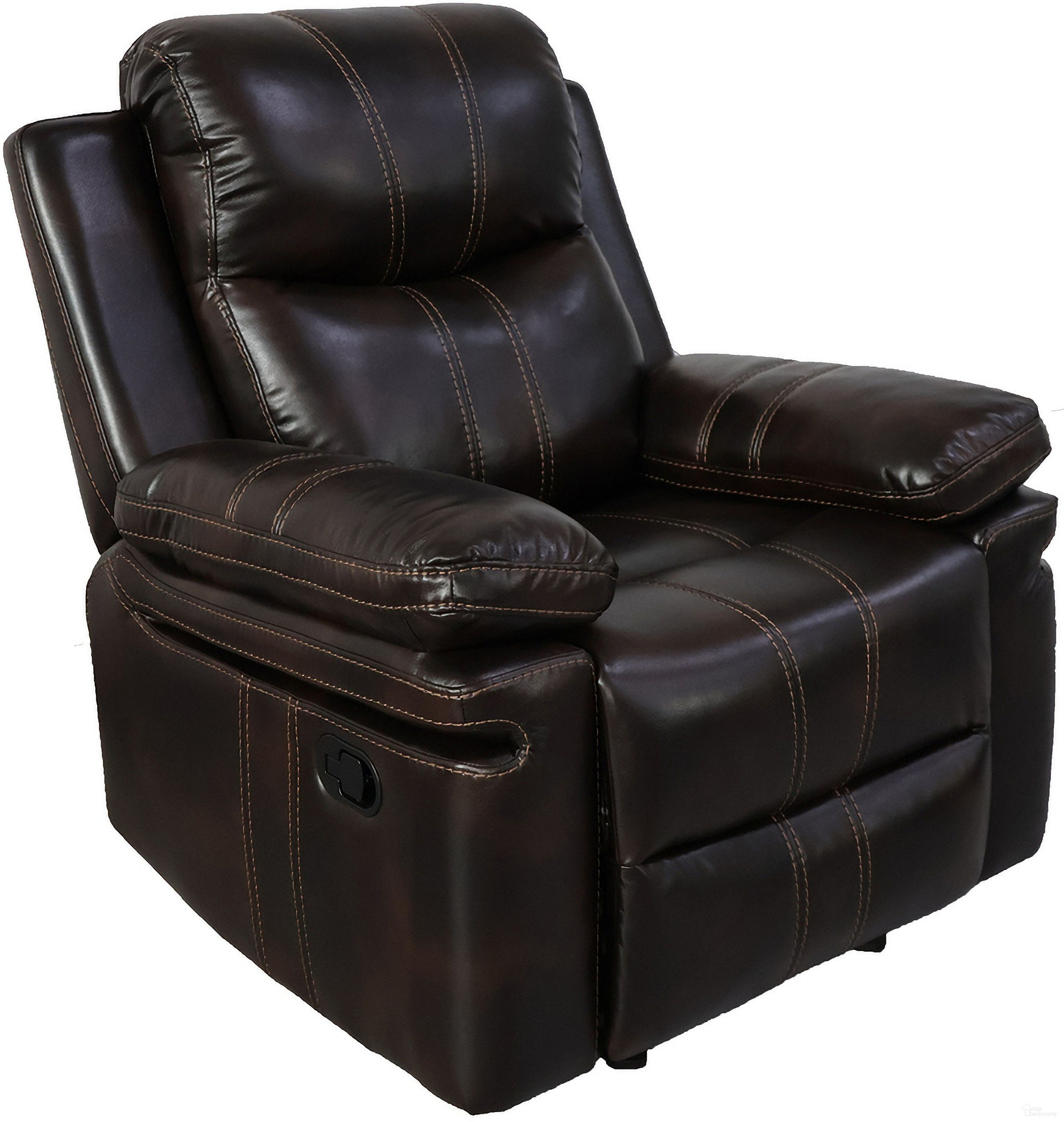 The appearance of Kellen Glider Recliner In Brown designed by New Classic in the modern / contemporary interior design. This brown piece of furniture  was selected by 1StopBedrooms from Kellen Collection to add a touch of cosiness and style into your home. Sku: U6023-13-BRN. Material: Faux Leather.