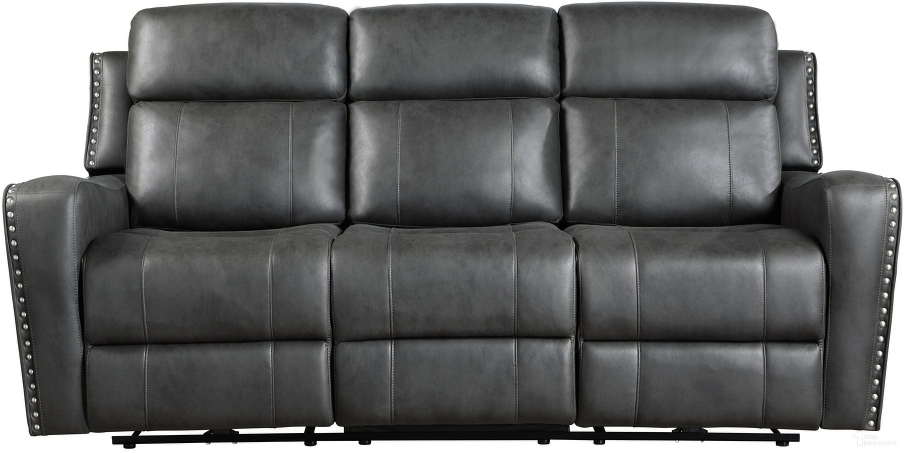 The appearance of Kellen Power Double Reclining Sofa In Gray designed by Homelegance in the transitional interior design. This gray piece of furniture was selected by 1StopBedrooms from Kellen Collection to add a touch of cosiness and style into your home. Sku: 9515DGY-3PW. Material: Faux Leather.