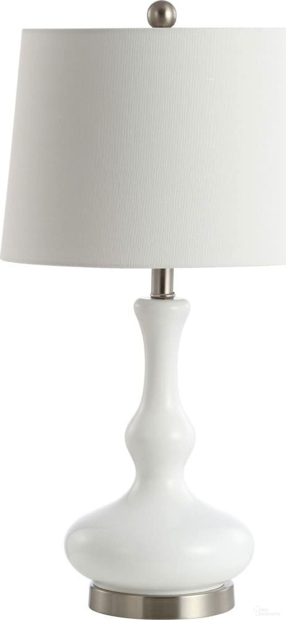 The appearance of Kellen White and Nickel Table Lamp designed by Safavieh in the modern / contemporary interior design. This white piece of furniture  was selected by 1StopBedrooms from Safavieh TBL Collection to add a touch of cosiness and style into your home. Sku: TBL4211A. Material: Iron.
