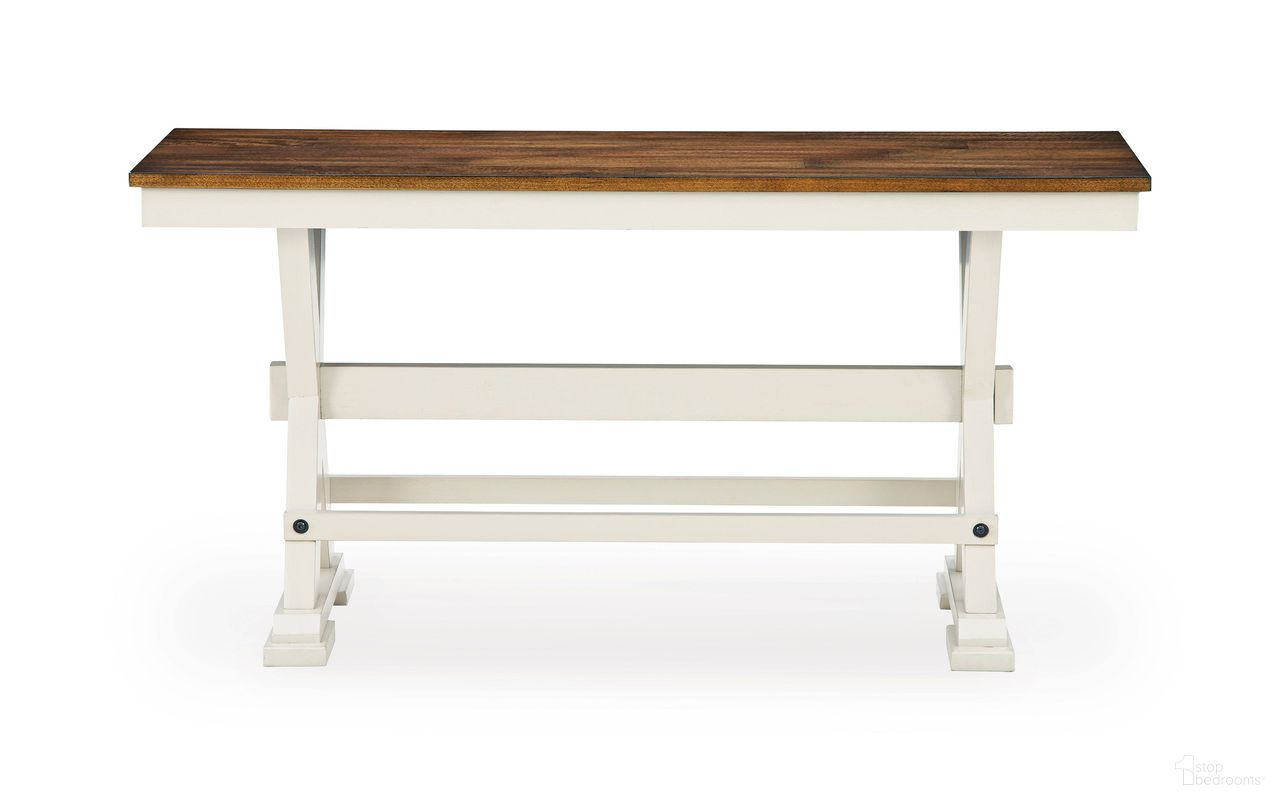 Kellerby 48 Inch Counter Height Bench In Antique White and Brown