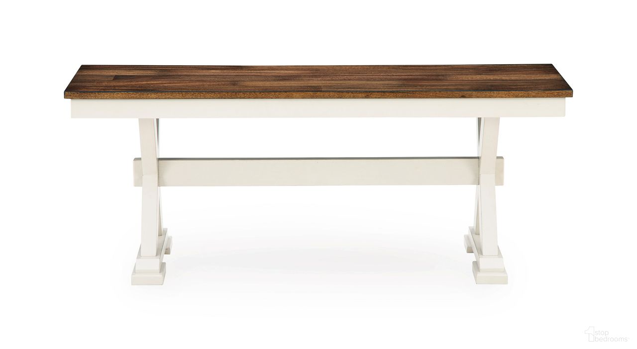 Kellerby 48 Inch Dining Bench In Antique White and Brown