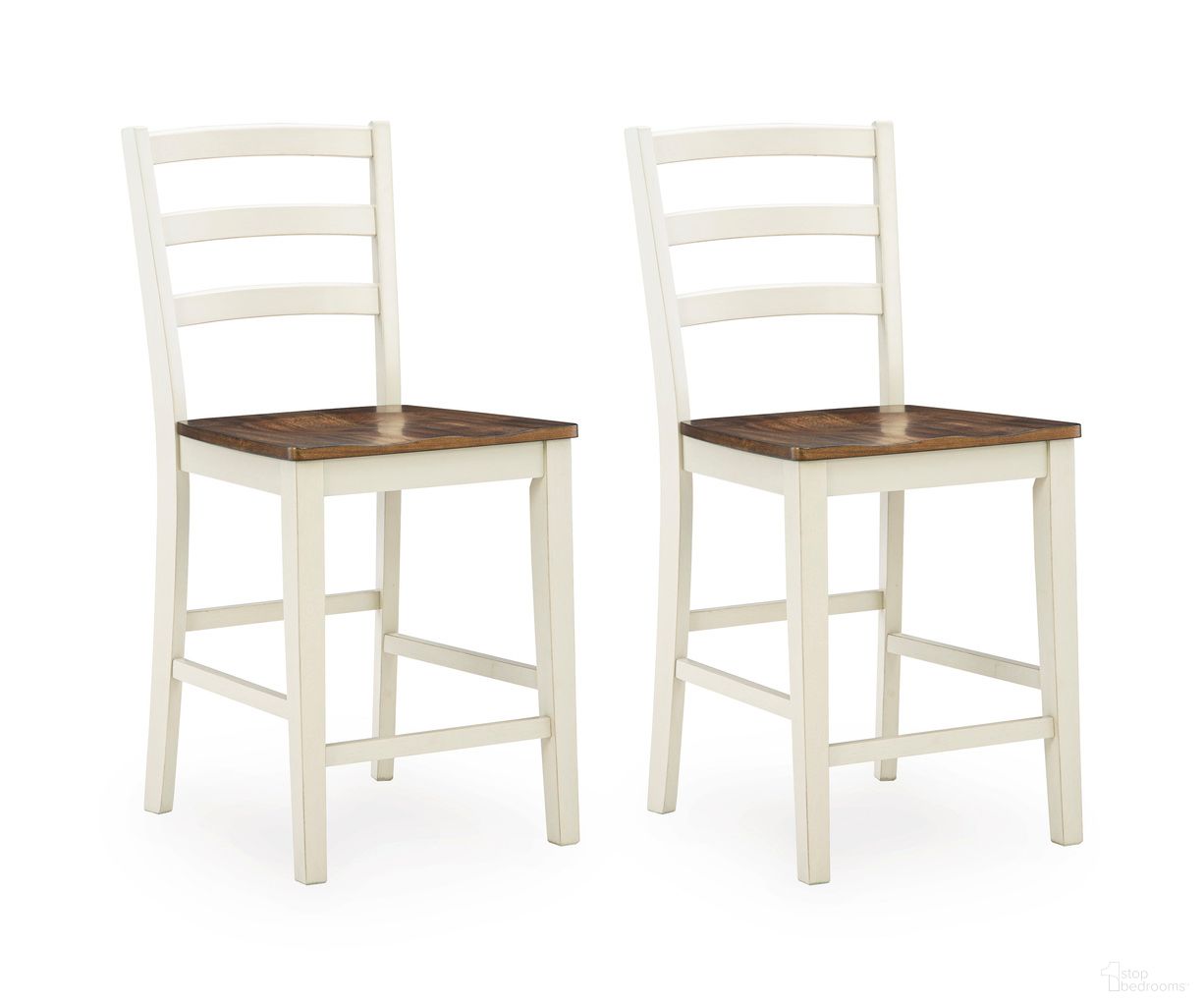 Kellerby Counter Height Barstool Set of 2 In Antique White and Brown