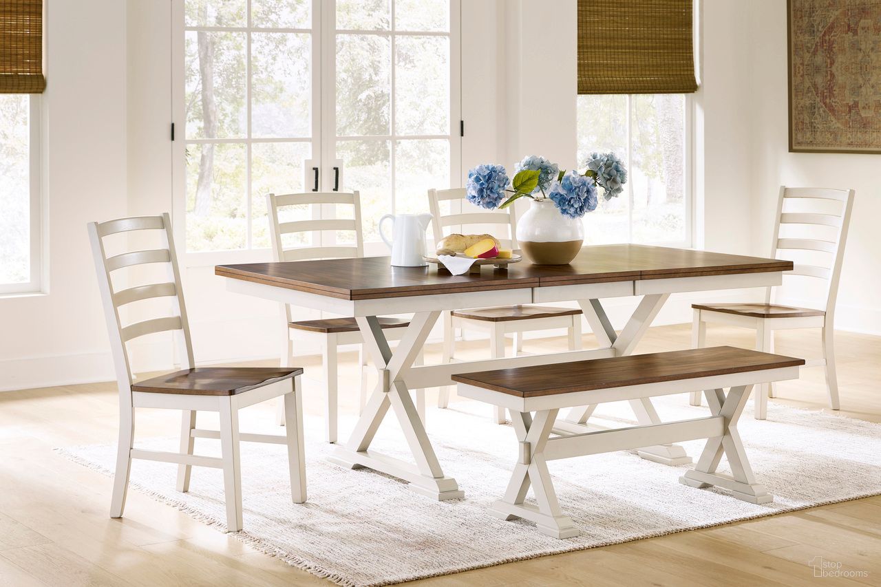 Kellerby Extendable Dining Room Set In Antique White and Brown