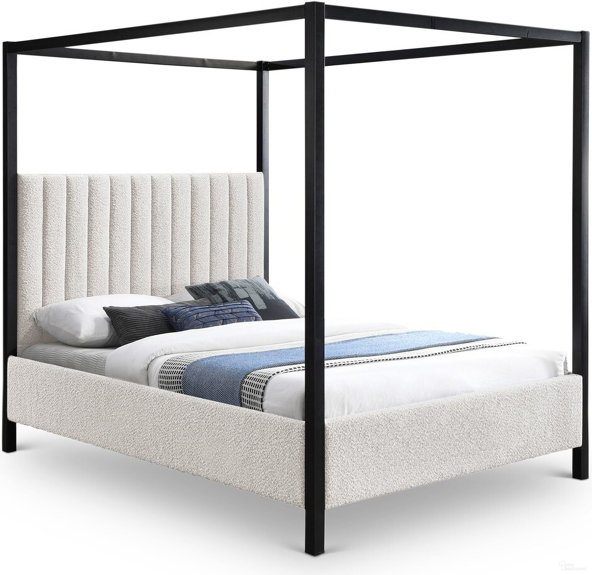 Kelly Boucle Fabric King Bed In Cream