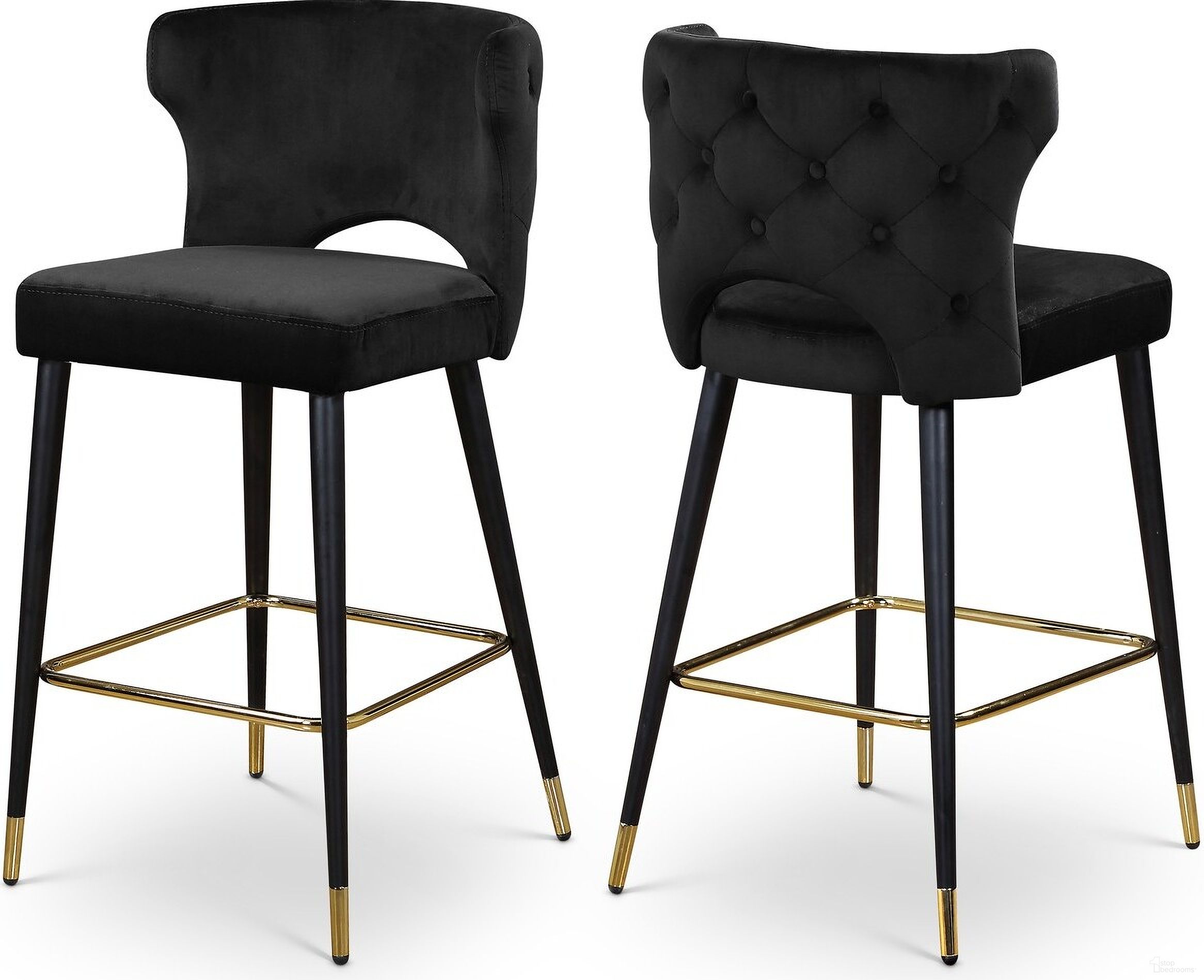 Kelly Velvet Stool Set of 2 In Black