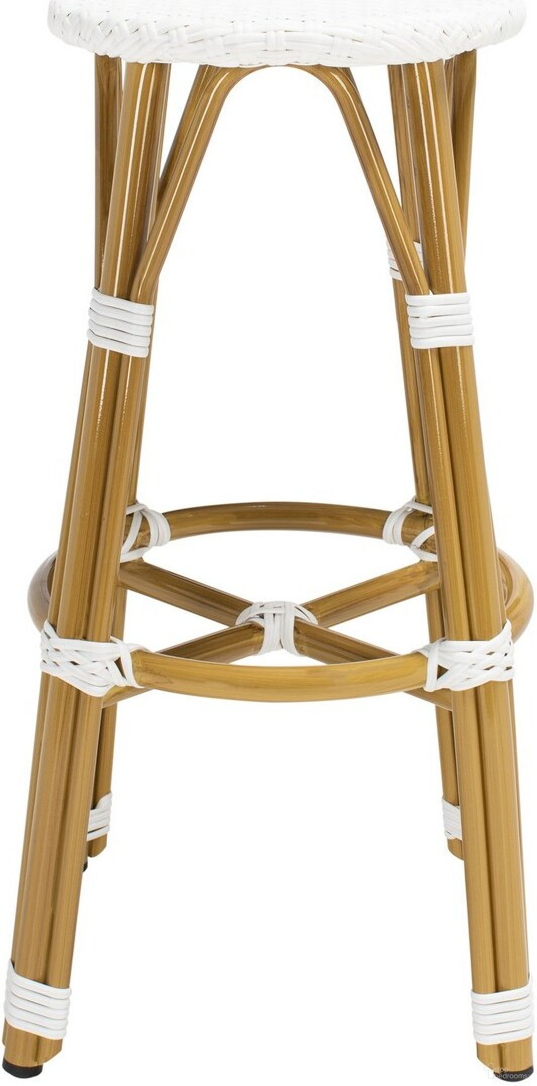 The appearance of Kelsey Indoor-Outdoor Bar Stool in White designed by Safavieh in the traditional interior design. This white piece of furniture was selected by 1StopBedrooms from Kelsey Collection to add a touch of cosiness and style into your home. Sku: PAT4018C. Material: Rattan.