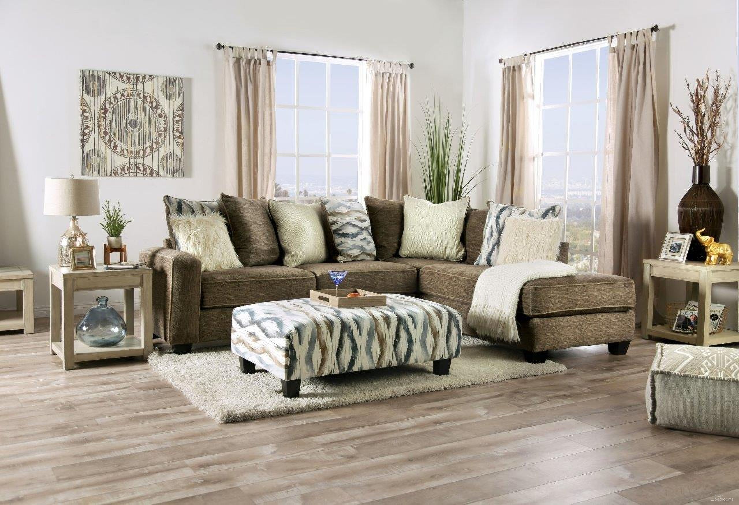 The appearance of Kempston Sectional In Brown designed by Furniture of America in the modern / contemporary interior design. This brown piece of furniture was selected by 1StopBedrooms from Kempston Collection to add a touch of cosiness and style into your home. Sku: SM5155-LAF;SM5155-RAF. Material: Microfiber. Layout: Sofa & Chaise.