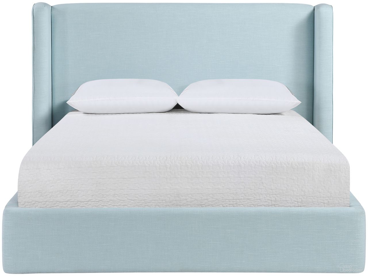 Kendall Linen Textured Fabric Upholstered King Bed In Light Blue