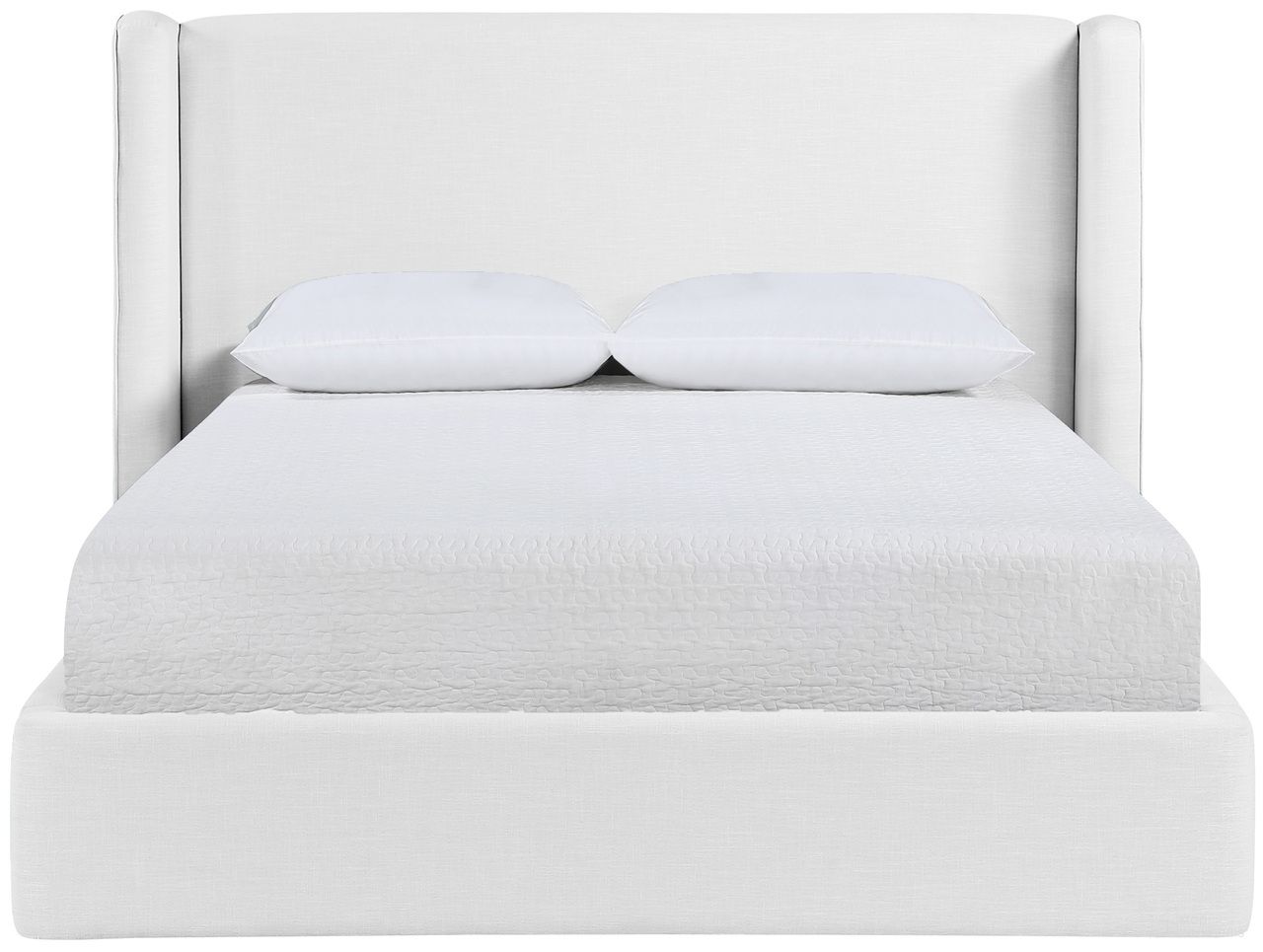 The appearance of Kendall Linen Textured Fabric Upholstered King Bed In White designed by Meridian in the modern / contemporary interior design. This white piece of furniture was selected by 1StopBedrooms from Kendall Collection to add a touch of cosiness and style into your home. Sku: B1282White-K Box 1/2 (Headboard);B1282White-K Box 2/2 (Side Rails / Footboard / Panels / Support Legs / Center Rail / Slats). Bed Size: King. Material: Linen. Bed Type: Upholstered Bed.