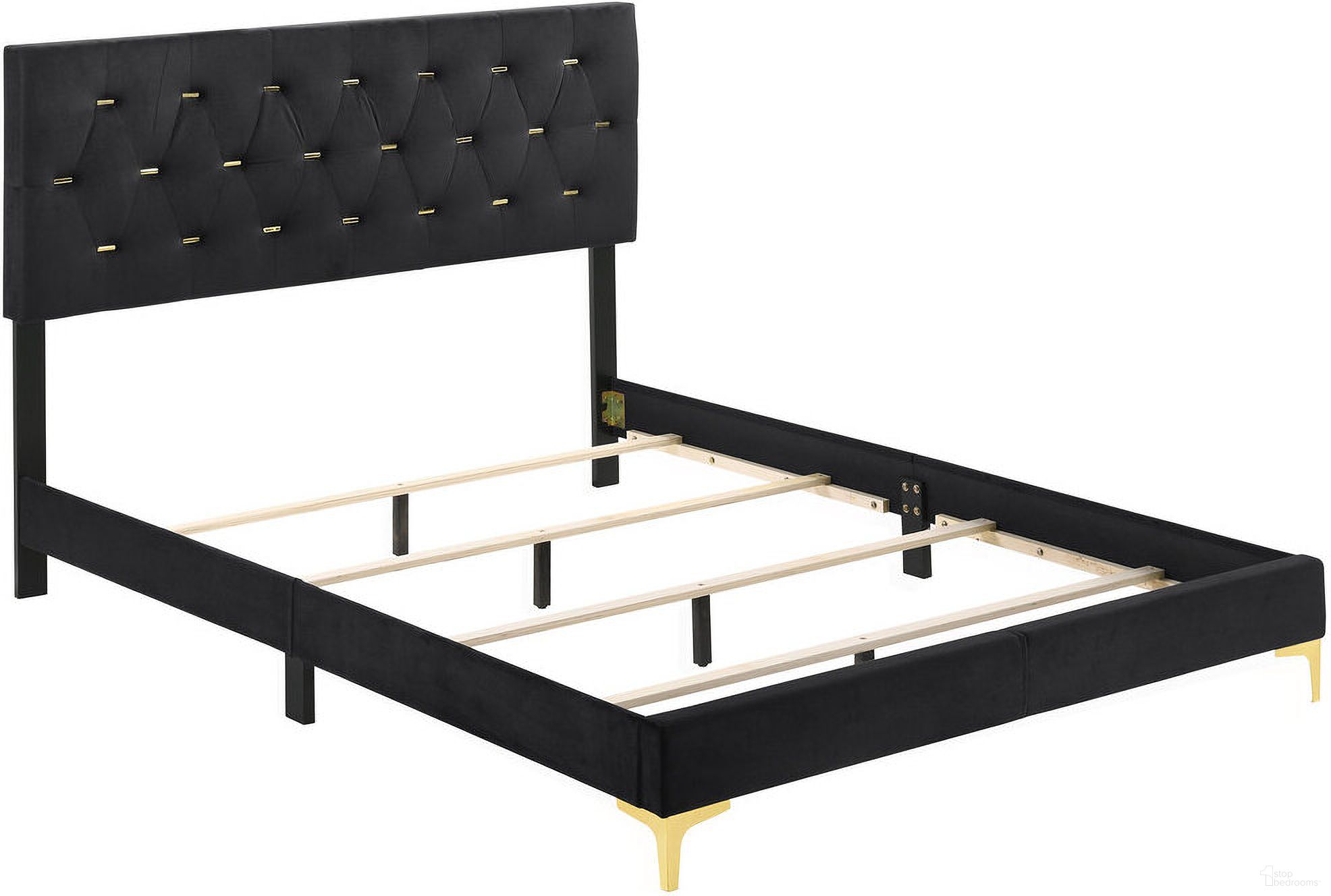 The appearance of Kendall Tufted Panel California King Bed Black and Gold designed by Coaster in the glam interior design. This black piece of furniture was selected by 1StopBedrooms from Kendall Collection to add a touch of cosiness and style into your home. Sku: 224451KW. Bed Type: Panel Bed. Material: Upholstered. Bed Size: California King.