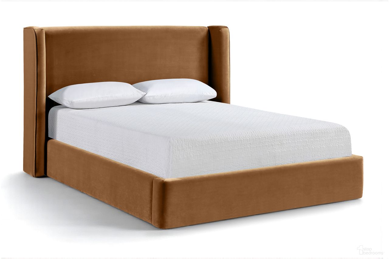 Kendall Velvet Upholstered King Bed In Saddle