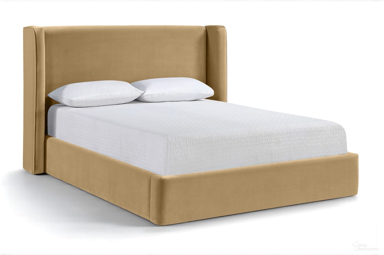 Kendall Velvet Upholstered Queen Bed In Camel