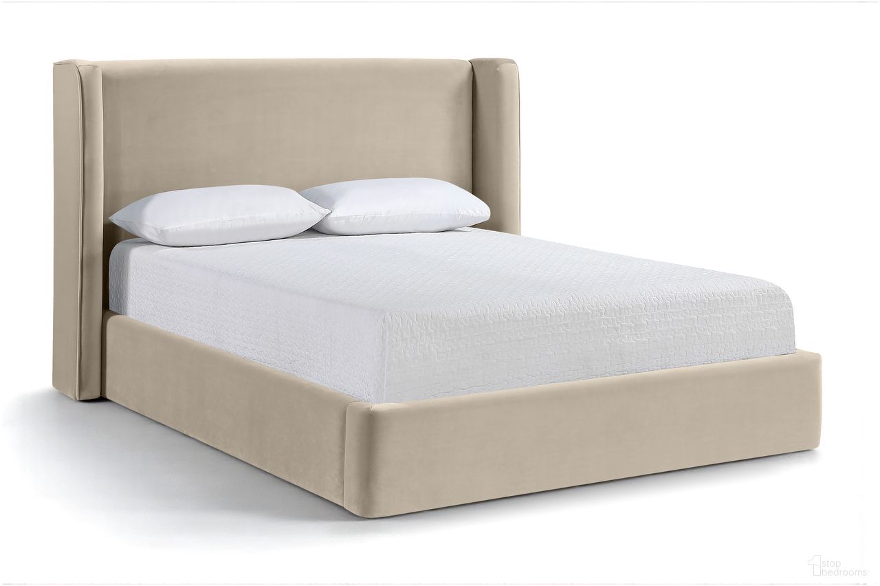 Kendall Velvet Upholstered Queen Bed In Cream