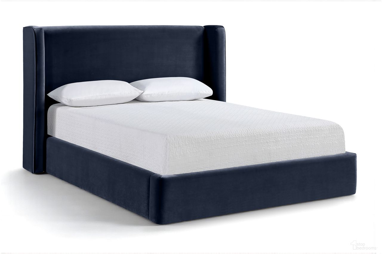 Kendall Velvet Upholstered Queen Bed In Navy
