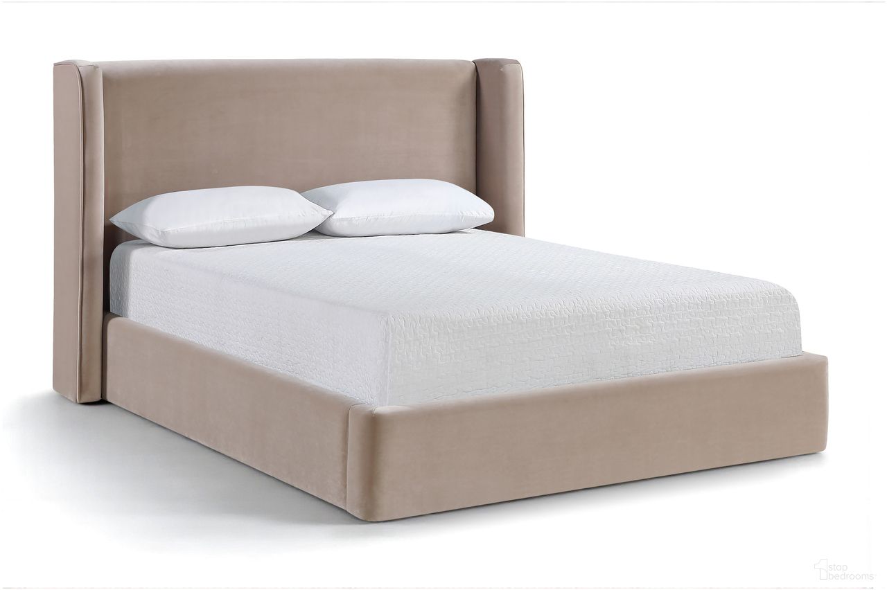 Kendall Velvet Upholstered Queen Bed In Taupe
