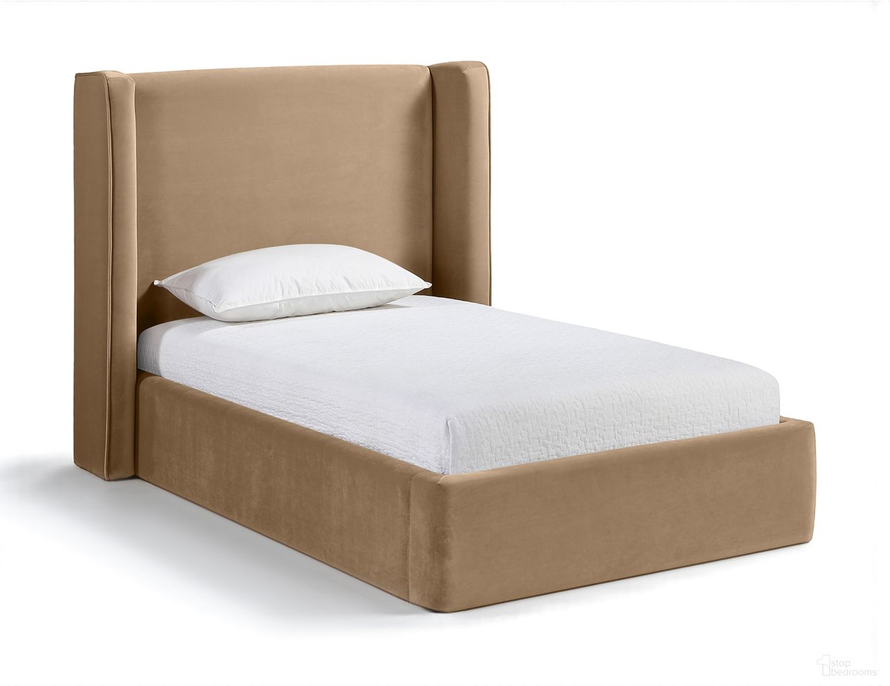 Kendall Velvet Upholstered Twin Bed In Beige