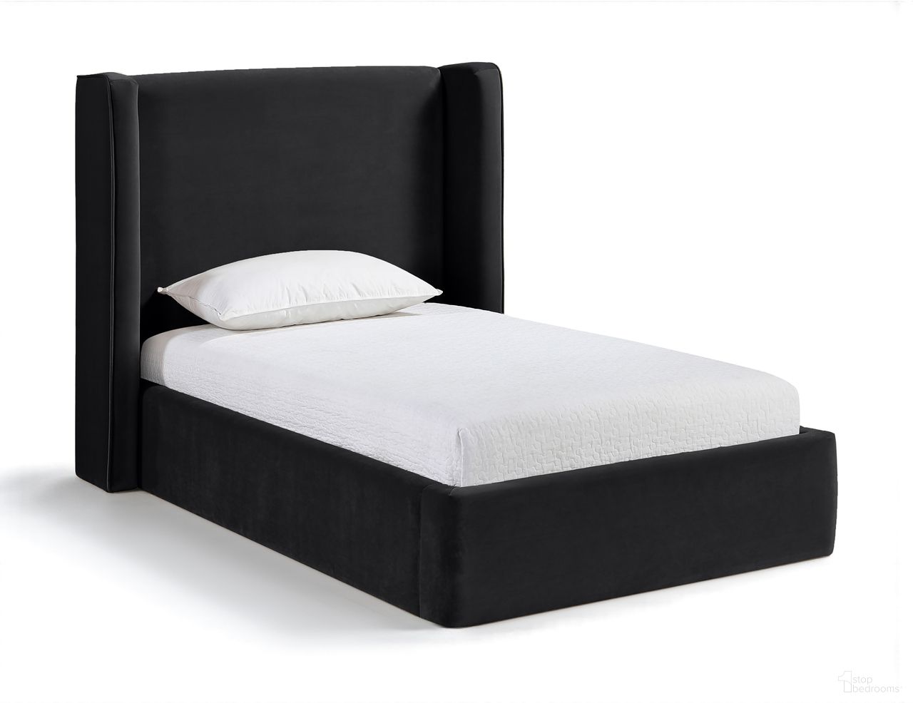 The appearance of Kendall Velvet Upholstered Twin Bed In Black designed by Meridian in the modern / contemporary interior design. This black piece of furniture  was selected by 1StopBedrooms from Kendall Collection to add a touch of cosiness and style into your home. Sku: B1283Black-T Box 1/2 (Headboard);B1283Black-T Box 2/2 (Side Rails / Footboard / Panels / Center Rail). Bed Size: Twin. Material: Velvet. Bed Type: Upholstered Bed.