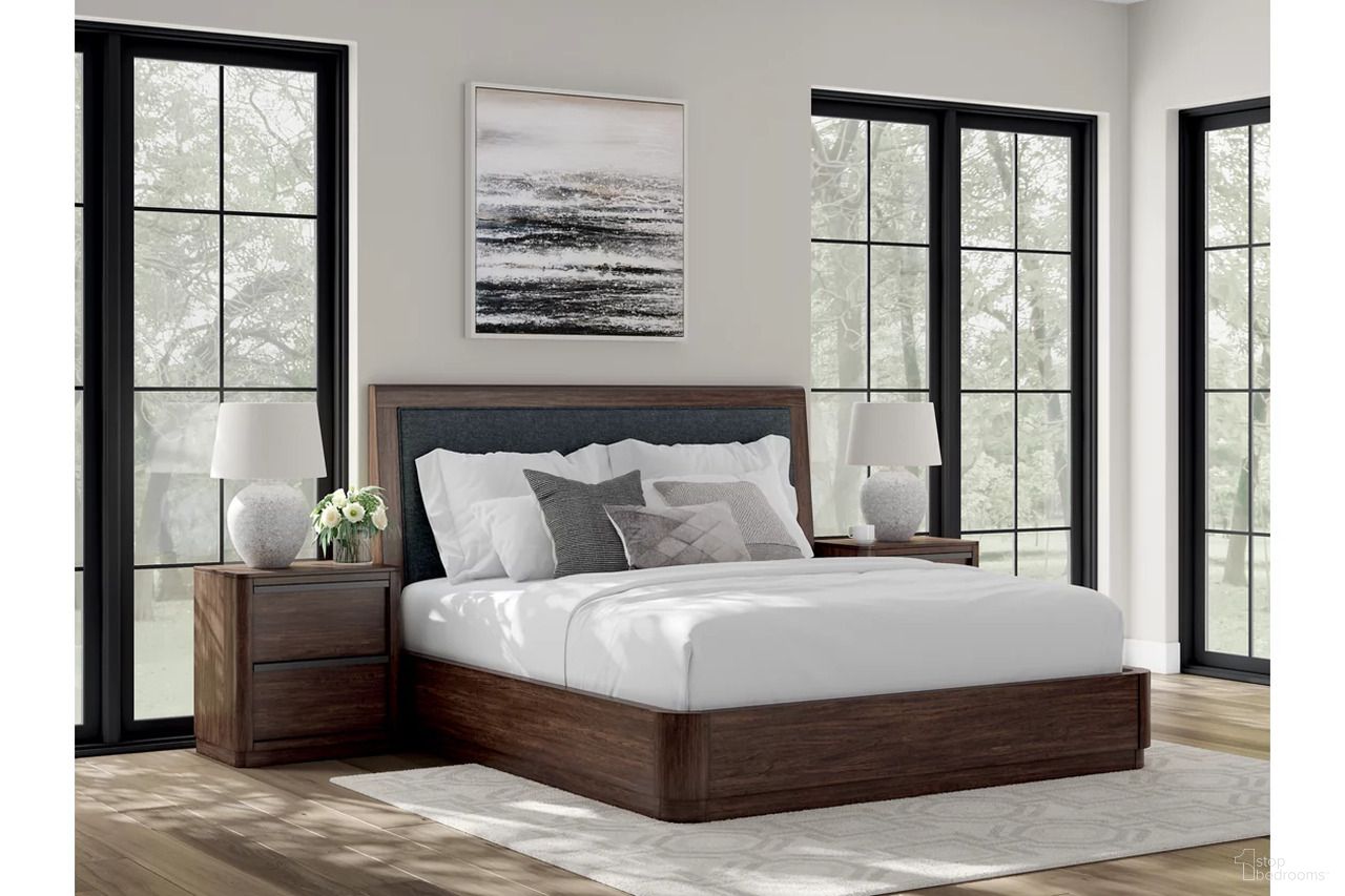 Yingden King Upholstered Panel Bed In Dark Brown