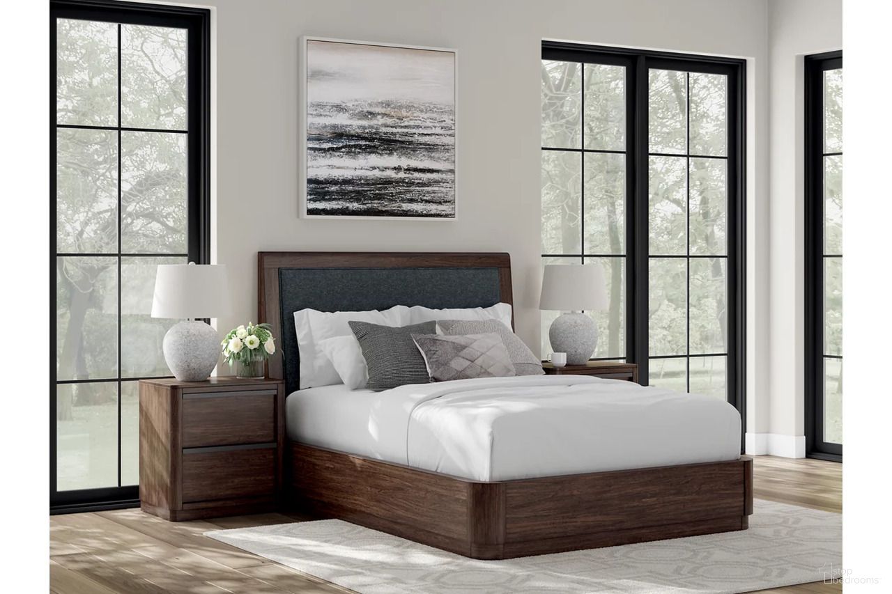 Yingden Queen Upholstered Panel Bed In Dark Brown