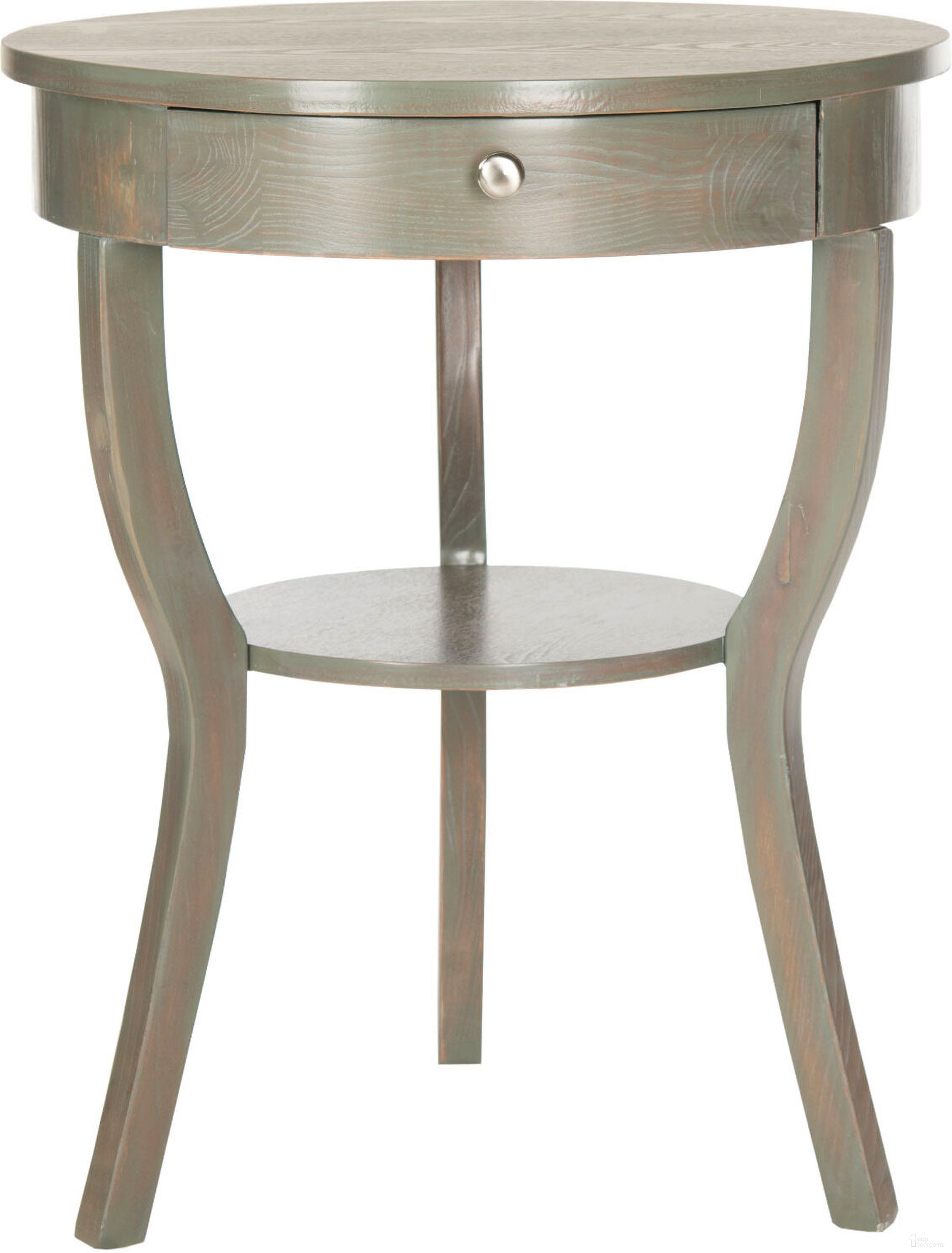 The appearance of Kendra French Grey Round Pedestal End Table with Drawer designed by Safavieh in the modern / contemporary interior design. This ash gray piece of furniture  was selected by 1StopBedrooms from Kendra Collection to add a touch of cosiness and style into your home. Sku: AMH6620A. Material: Wood.