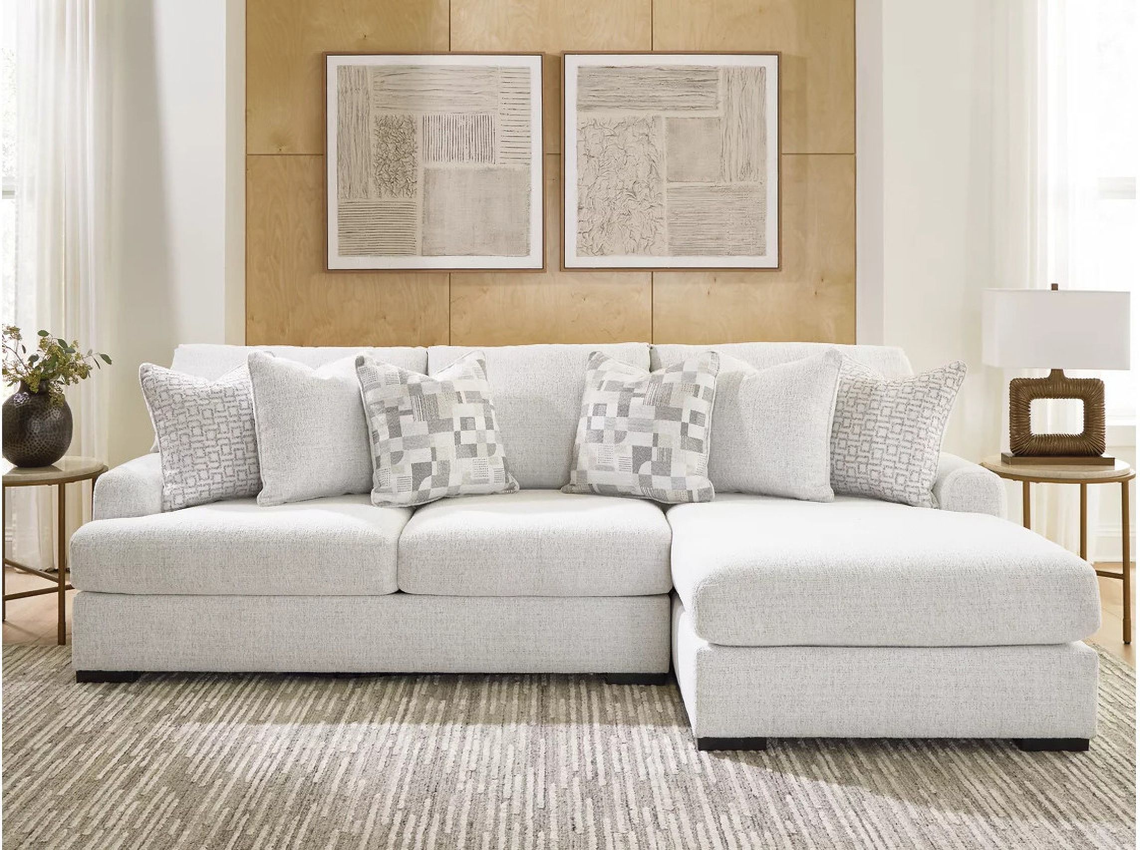 The appearance of Kendrie 2-Piece Sectional Sofa RAF Chaise In Chalk designed by Signature Design by Ashley in the modern / contemporary interior design. This chalk piece of furniture was selected by 1StopBedrooms from Kendrie Collection to add a touch of cosiness and style into your home. Sku: NC6690655;NC6690617. Material: Performance Fabric. Layout: RAF.