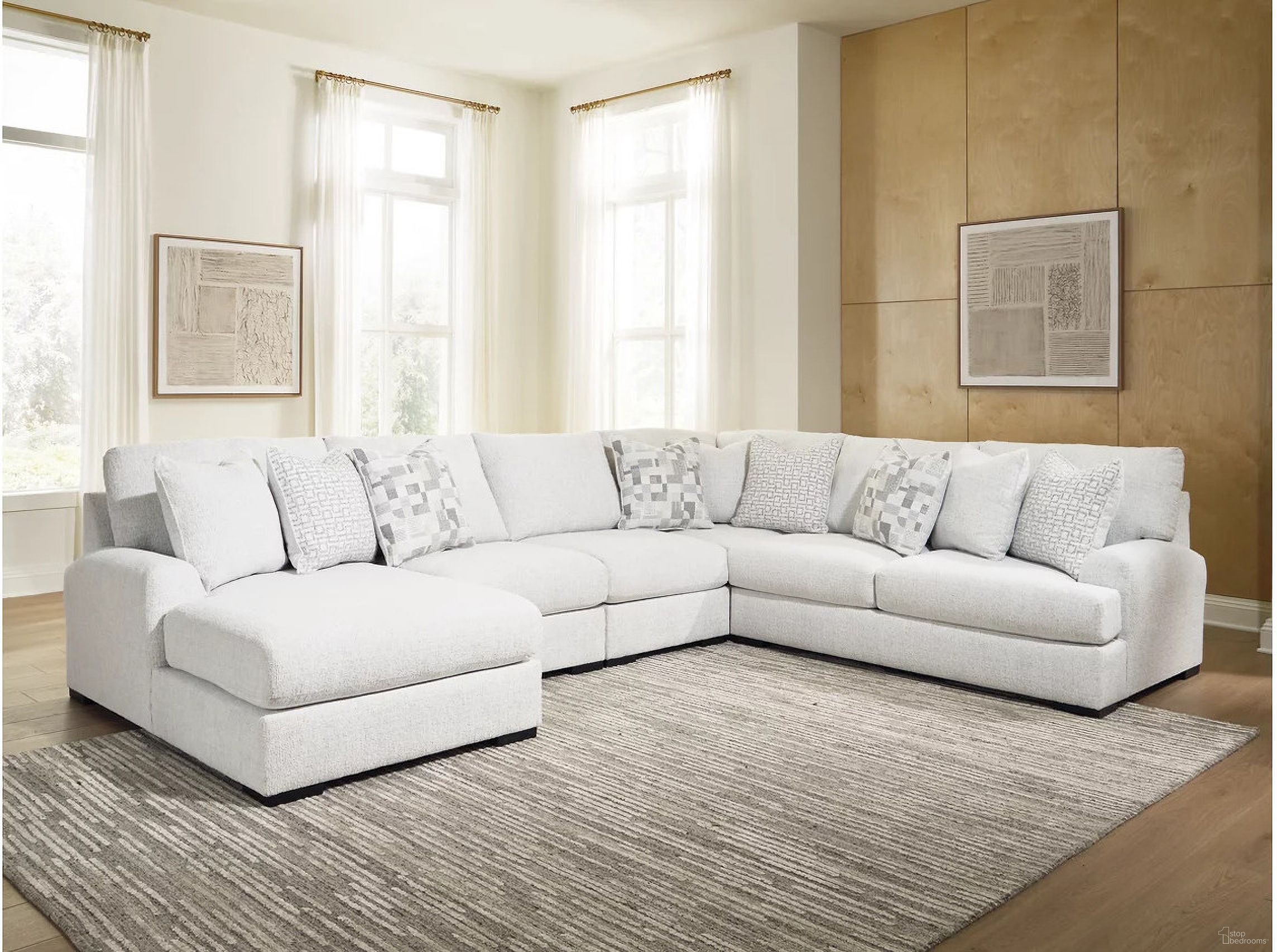 The appearance of Kendrie 5-Piece Sectional with LAF Chaise In Chalk designed by Signature Design by Ashley in the modern / contemporary interior design. This chalk piece of furniture was selected by 1StopBedrooms from Kendrie Collection to add a touch of cosiness and style into your home. Sku: NC6690616;NC6690646;NC6690646;NC6690677;NC6690656. Material: Performance Fabric.