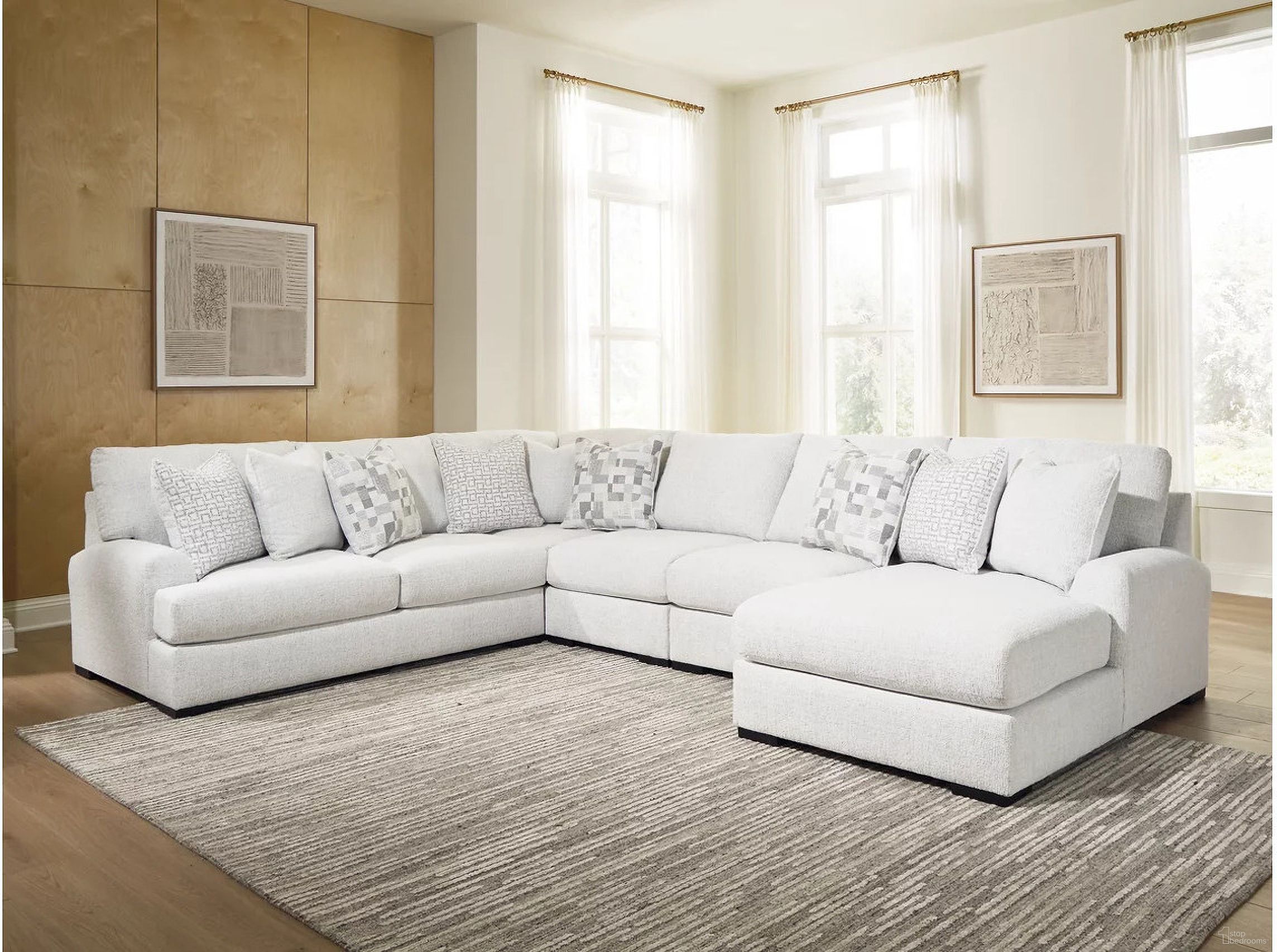 The appearance of Kendrie 5-Piece Sectional with RAF Chaise In Chalk designed by Signature Design by Ashley in the modern / contemporary interior design. This chalk piece of furniture was selected by 1StopBedrooms from Kendrie Collection to add a touch of cosiness and style into your home. Sku: NC6690655;NC6690646;NC6690646;NC6690677;NC6690617. Material: Performance Fabric.