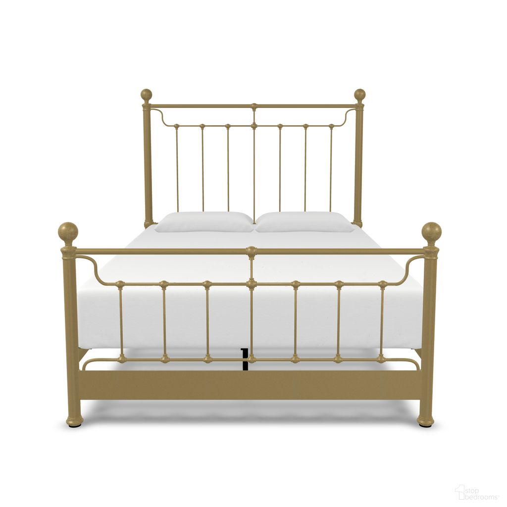 The appearance of Kenna King Complete Bed with Metal Profile and Platform Wood Slats In Milky Gold designed by Wesley Allen in the traditional interior design. This milky gold piece of furniture  was selected by 1StopBedrooms from Kenna Collection to add a touch of cosiness and style into your home. Sku: 1301-CB-MPF-WS-7-OGD. Bed Type: Platform Bed. Bed Size: King. Material: Iron.