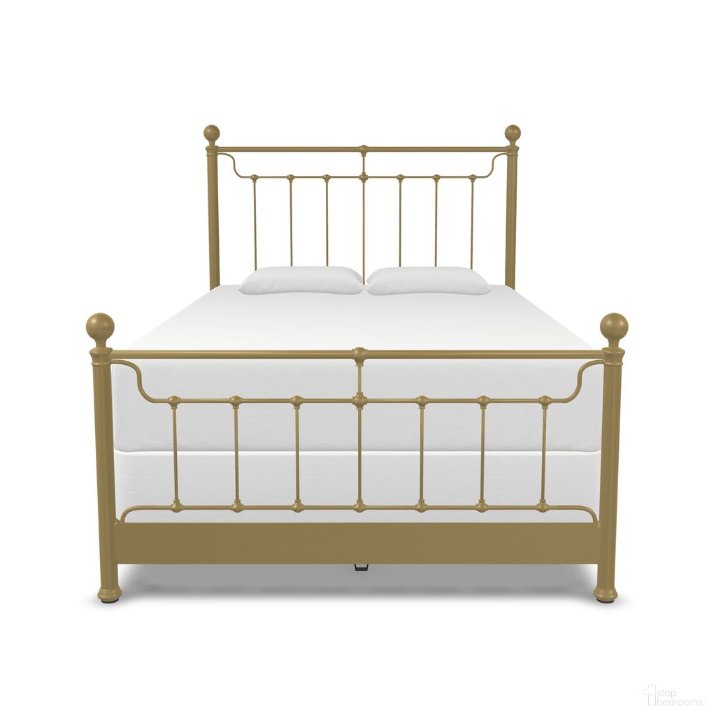 The appearance of Kenna King Complete Bed with Metal Profile In Milky Gold designed by Wesley Allen in the traditional interior design. This milky gold piece of furniture was selected by 1StopBedrooms from Kenna Collection to add a touch of cosiness and style into your home. Sku: 1301-CB-MPF-7-OGD. Bed Size: King. Material: Iron. Bed Type: Metal Bed.