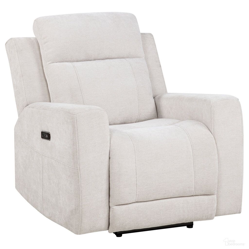 The appearance of Kennett Chenille Upholstered Power Recliner Chair In Ivory designed by Coaster in the transitional interior design. This ivory piece of furniture  was selected by 1StopBedrooms from Kennett Collection to add a touch of cosiness and style into your home. Sku: 610153P. Material: Fabric.