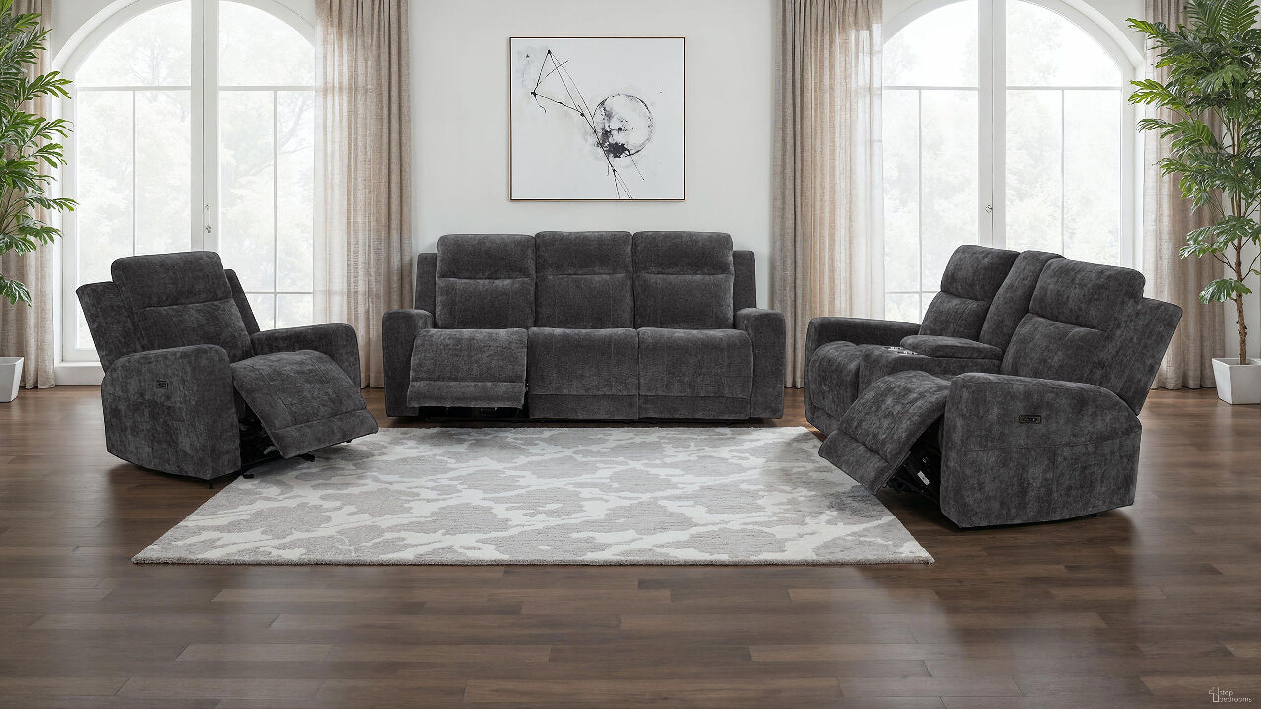 The appearance of Kennett Chenille Upholstered Power Reclining Living Room Set In Dark Grey designed by Coaster in the transitional interior design. This dark grey piece of furniture was selected by 1StopBedrooms from Kennett Collection to add a touch of cosiness and style into your home. Sku: 610154P;610155P. Material: Fabric.
