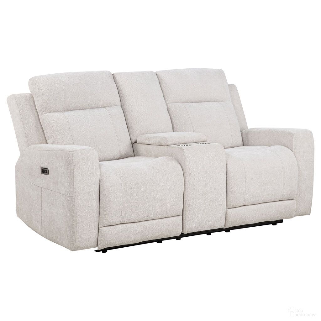 The appearance of Kennett Chenille Upholstered Power Reclining Loveseat In Ivory designed by Coaster in the transitional interior design. This ivory piece of furniture  was selected by 1StopBedrooms from Kennett Collection to add a touch of cosiness and style into your home. Sku: 610152P. Material: Metal.