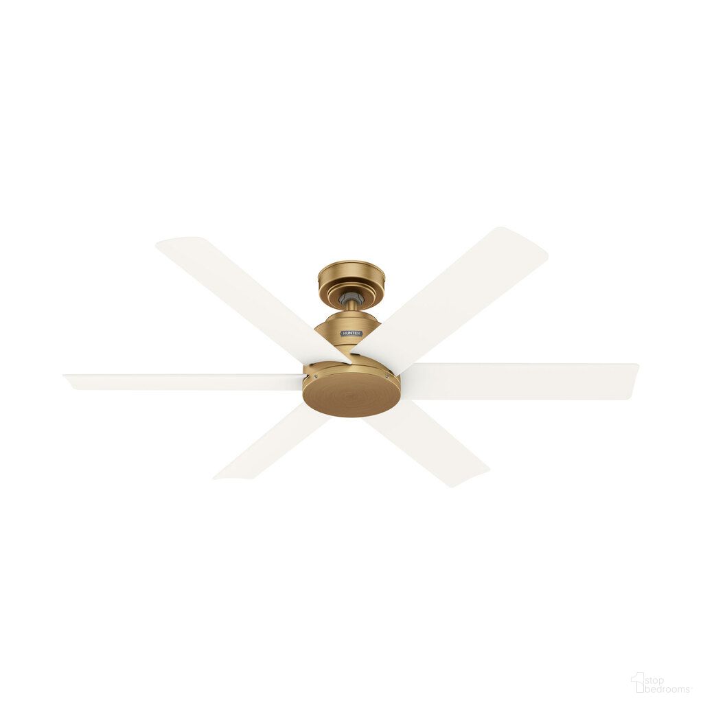 The appearance of Kennicott 52 Inch Damp Rated Ceiling Fan and Wall Control In Luxe Gold and Matte White designed by Hunter Fan in the transitional interior design. This luxe gold/matte white piece of furniture was selected by 1StopBedrooms from Kennicott Collection to add a touch of cosiness and style into your home. Sku: 50063. Material: Plastic.