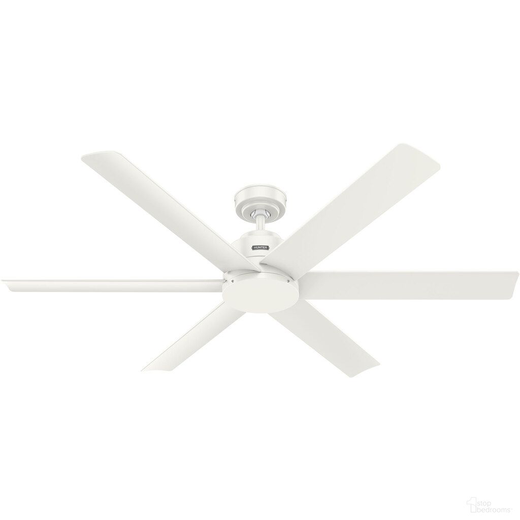 The appearance of Kennicott 60 Inch Energy Star Damp Rated Ceiling Fan and Handheld Remote In Fresh White designed by Hunter Fan in the transitional interior design. This fresh white piece of furniture  was selected by 1StopBedrooms from Kennicott Collection to add a touch of cosiness and style into your home. Sku: 51831. Material: Plastic.