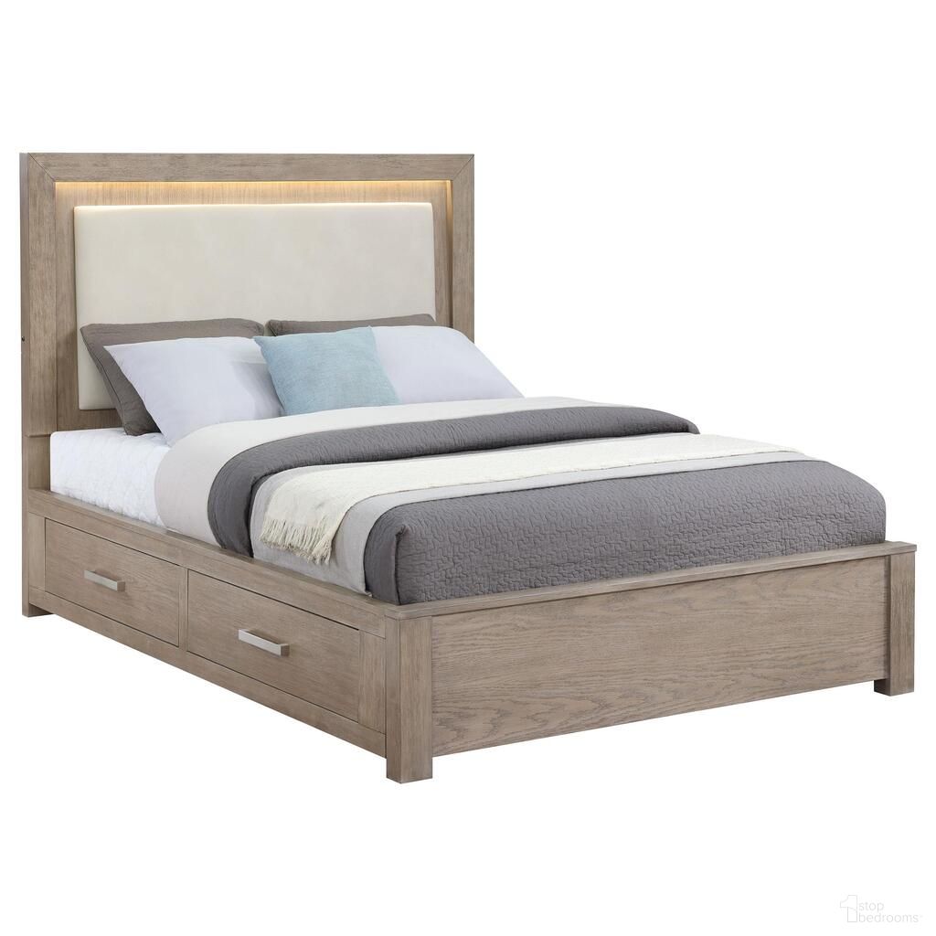 Kenora 56 Inch California King LED Storage Bed In Barley Brown