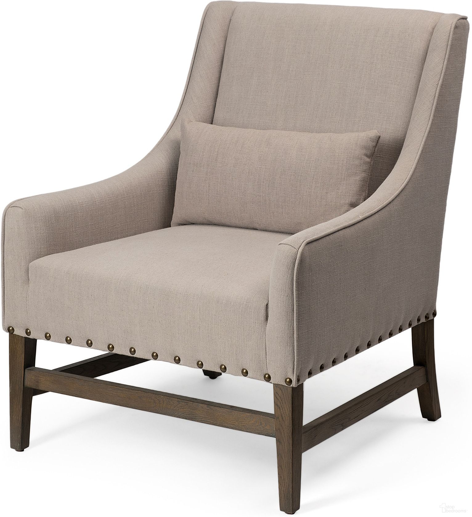 The appearance of Kensington Linen Fabric and Wood Accent Chair In Beige designed by Mercana in the traditional interior design. This beige piece of furniture  was selected by 1StopBedrooms from Kensington Collection to add a touch of cosiness and style into your home. Sku: 68587. Material: Wood.