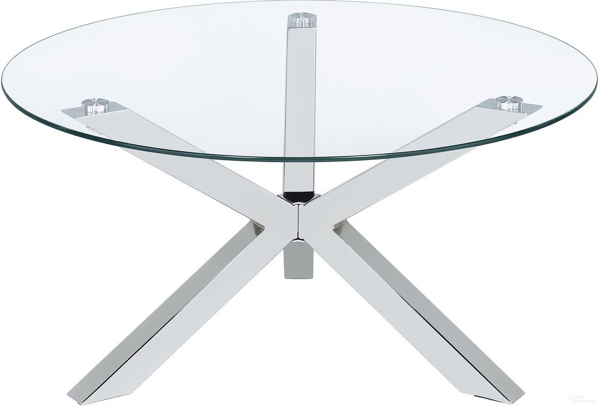 The appearance of Kenzie Round Tempered Glass Top Cocktail Coffee Table In Chrome designed by Coaster in the modern / contemporary interior design. This chrome piece of furniture  was selected by 1StopBedrooms from Kenzie Collection to add a touch of cosiness and style into your home. Sku: 708128B1;708128B2. Material: Glass.