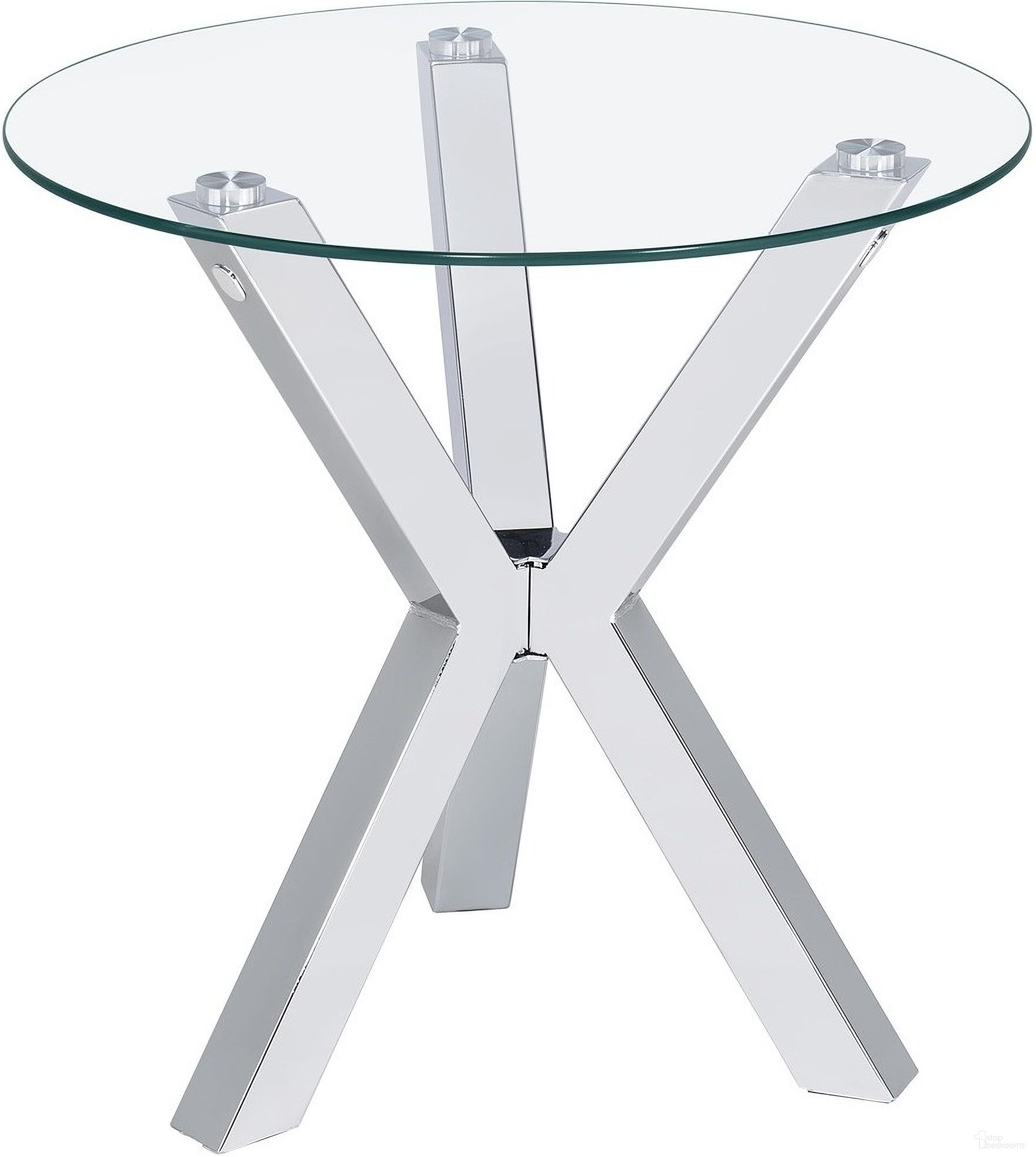 The appearance of Kenzie Round Tempered Glass Top End Side Table In Chrome designed by Coaster in the modern / contemporary interior design. This chrome piece of furniture  was selected by 1StopBedrooms from Kenzie Collection to add a touch of cosiness and style into your home. Sku: 708127. Material: Glass.